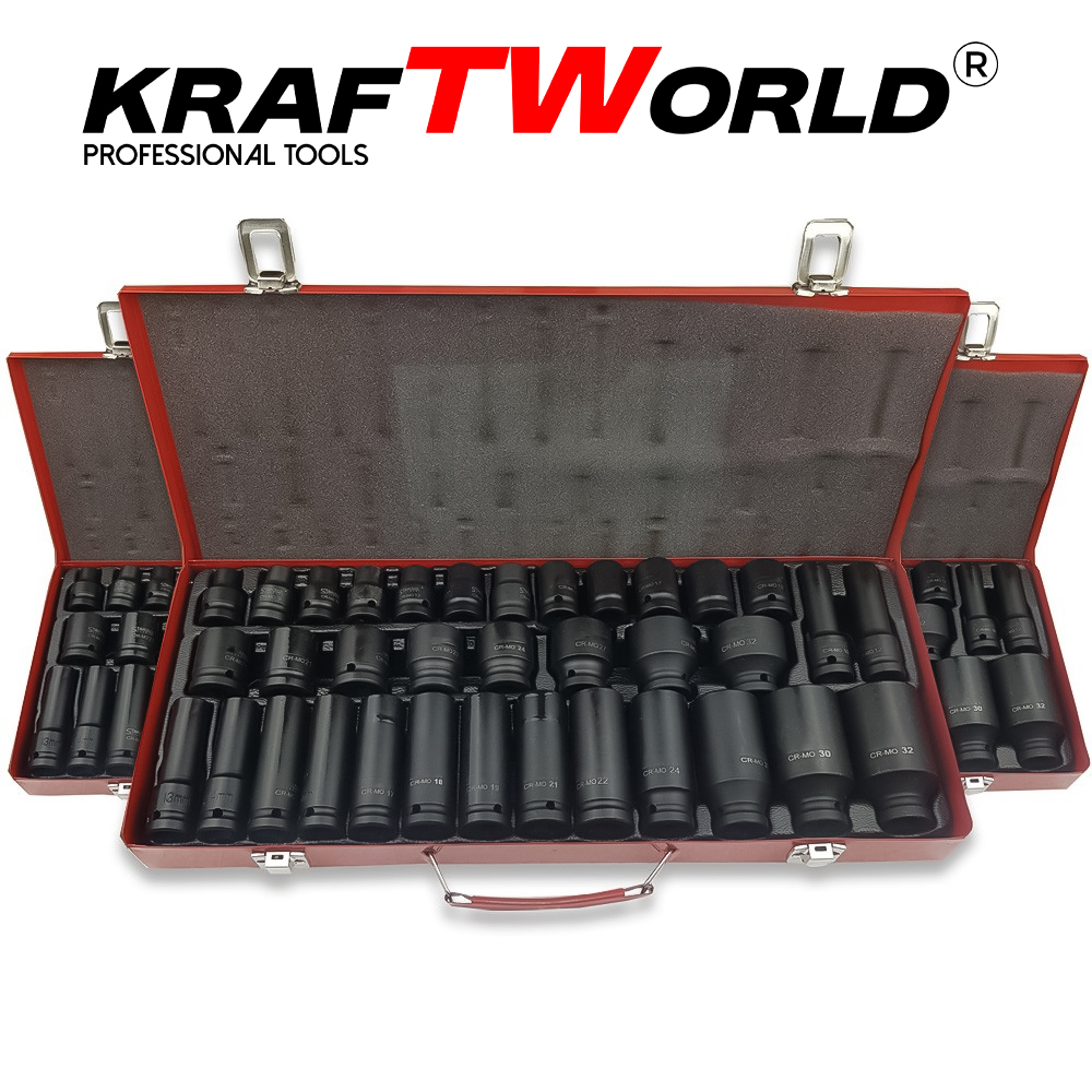 Професионални ударни вложки KraftWorld 35 части – стандартни и дълбоки 1/2″ АВТО Професионални ударни вложки KraftWorld 35 части – стандартни и дълбоки 1/2″