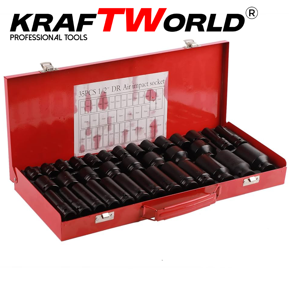 Професионални ударни вложки KraftWorld 35 части – стандартни и дълбоки 1/2″ АВТО Професионални ударни вложки KraftWorld 35 части – стандартни и дълбоки 1/2″
