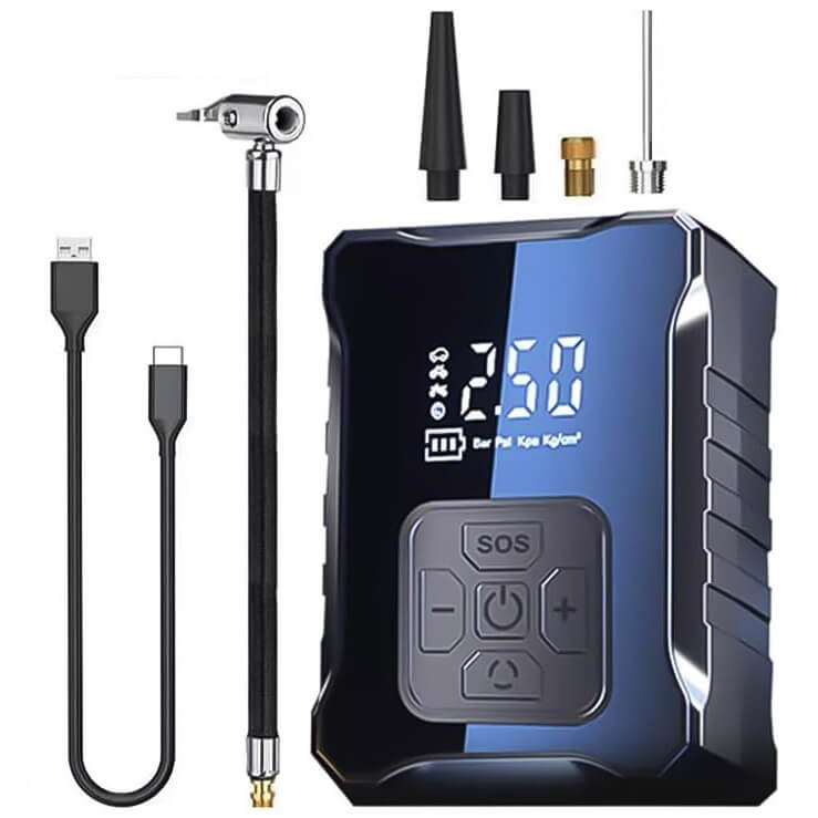 Акумулаторен компресор за гуми с LED екран и Power Bank, USB Type-C АВТО Акумулаторен компресор за гуми с LED екран и Power Bank, USB Type-C