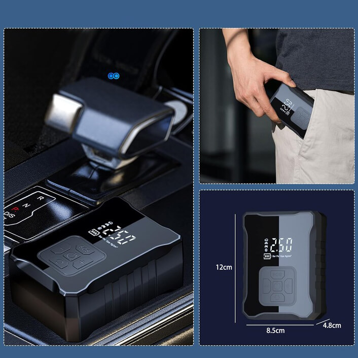 Акумулаторен компресор за гуми с LED екран и Power Bank, USB Type-C АВТО Акумулаторен компресор за гуми с LED екран и Power Bank, USB Type-C