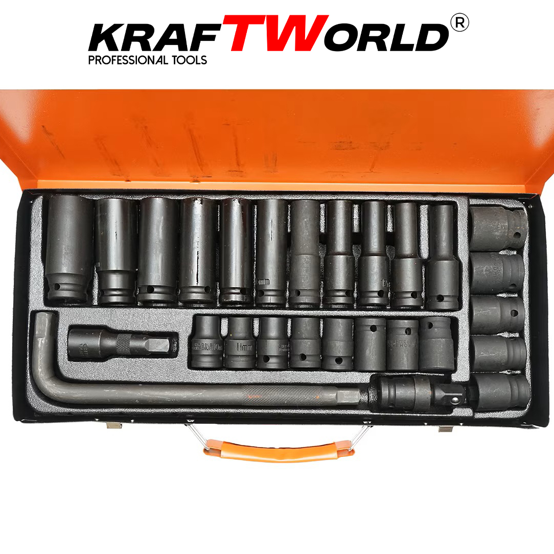 Професионални ударни вложки KraftWorld 27 бр. – къси и дълги, 1/2″ АВТО Професионални ударни вложки KraftWorld 27 бр. – къси и дълги, 1/2″