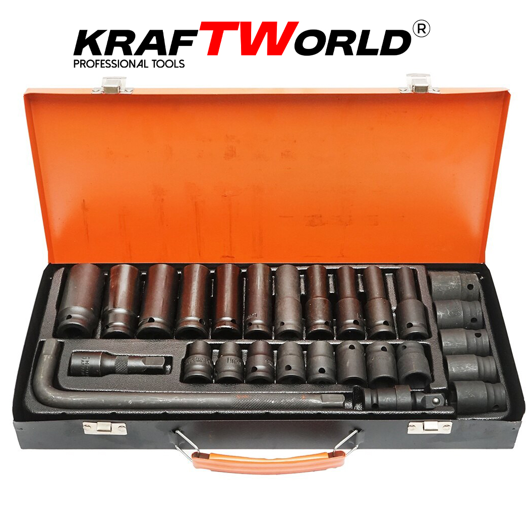 Професионални ударни вложки KraftWorld 27 бр. – къси и дълги, 1/2″ АВТО Професионални ударни вложки KraftWorld 27 бр. – къси и дълги, 1/2″