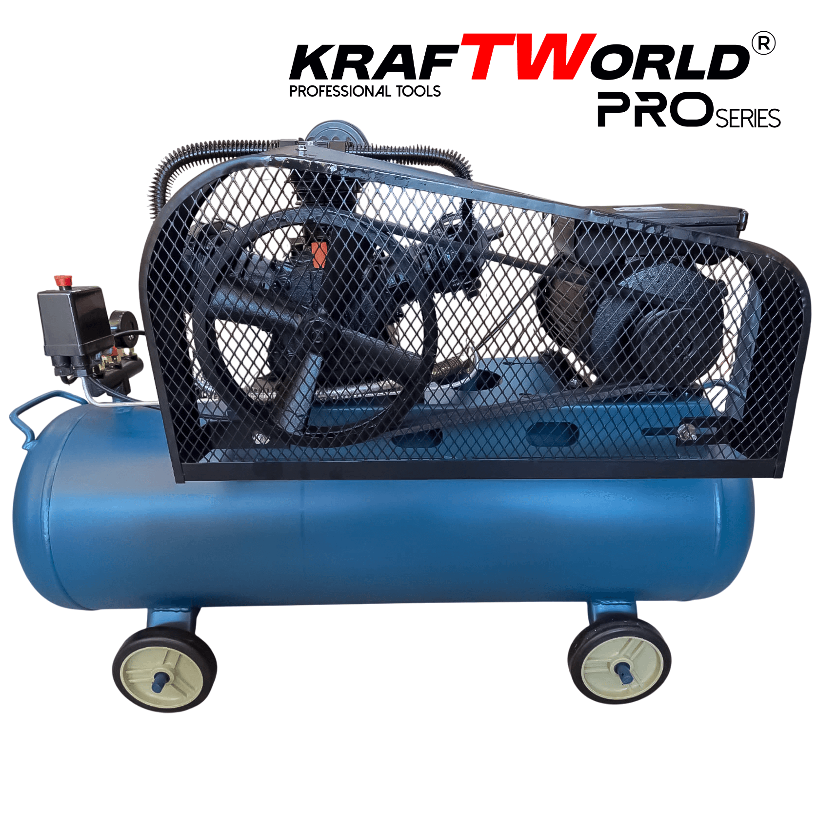 Професионален компресор за въздух KraftWorld Pro 100 литра, ремъчно задвижване АВТО Професионален компресор за въздух KraftWorld Pro 100 литра, ремъчно задвижване