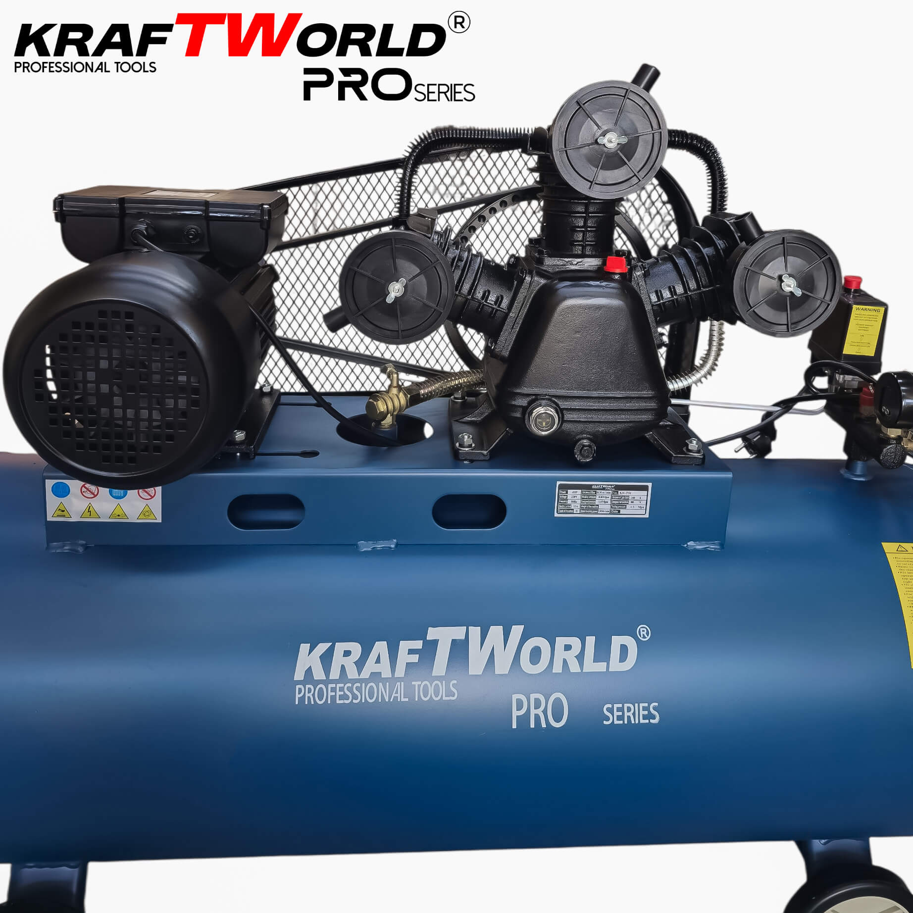 Трибутален въздушен компресор KraftWorld 200L | 4HP | 8 bar АВТО Трибутален въздушен компресор KraftWorld 200L | 4HP | 8 bar