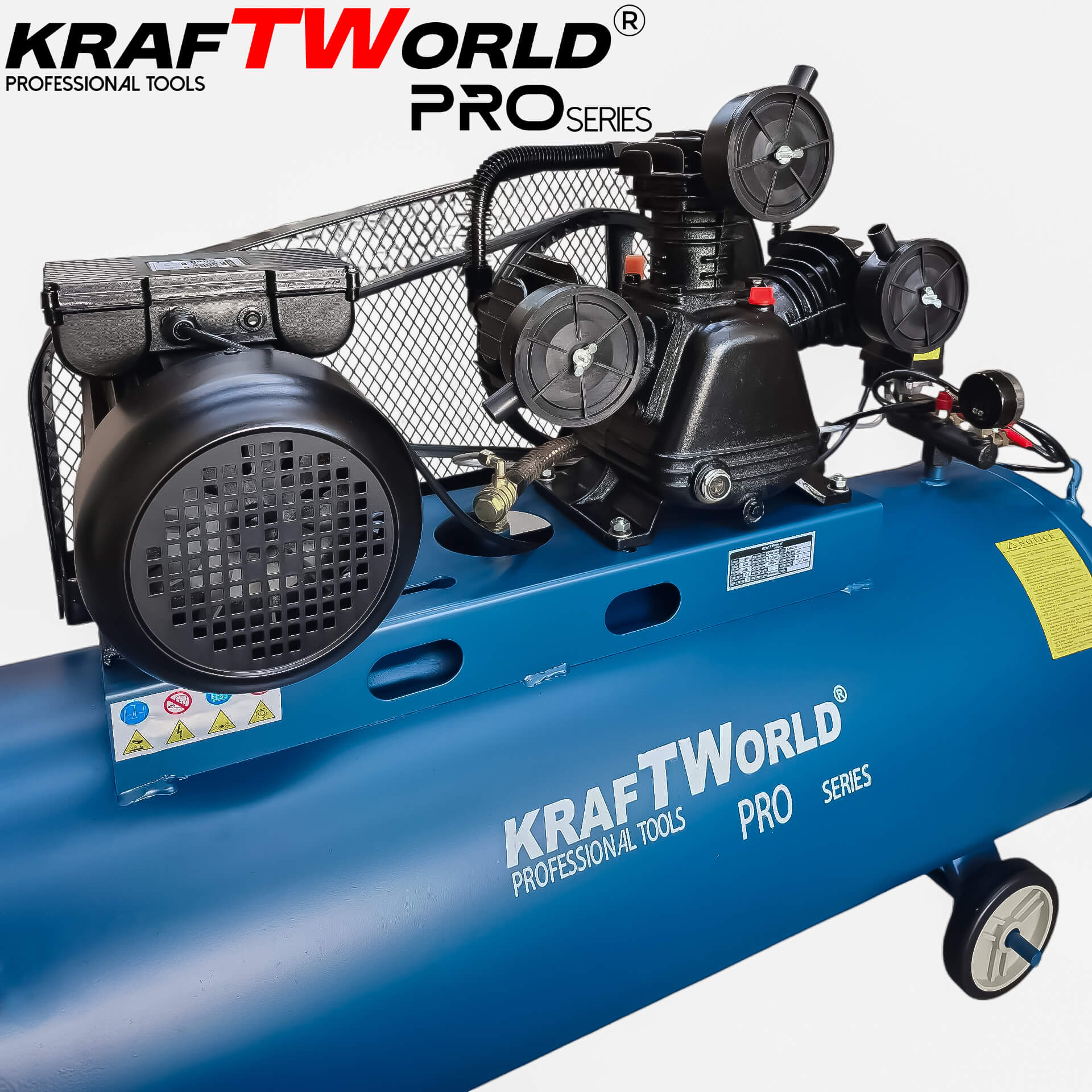 Трибутален въздушен компресор KraftWorld 200L | 4HP | 8 bar АВТО Трибутален въздушен компресор KraftWorld 200L | 4HP | 8 bar