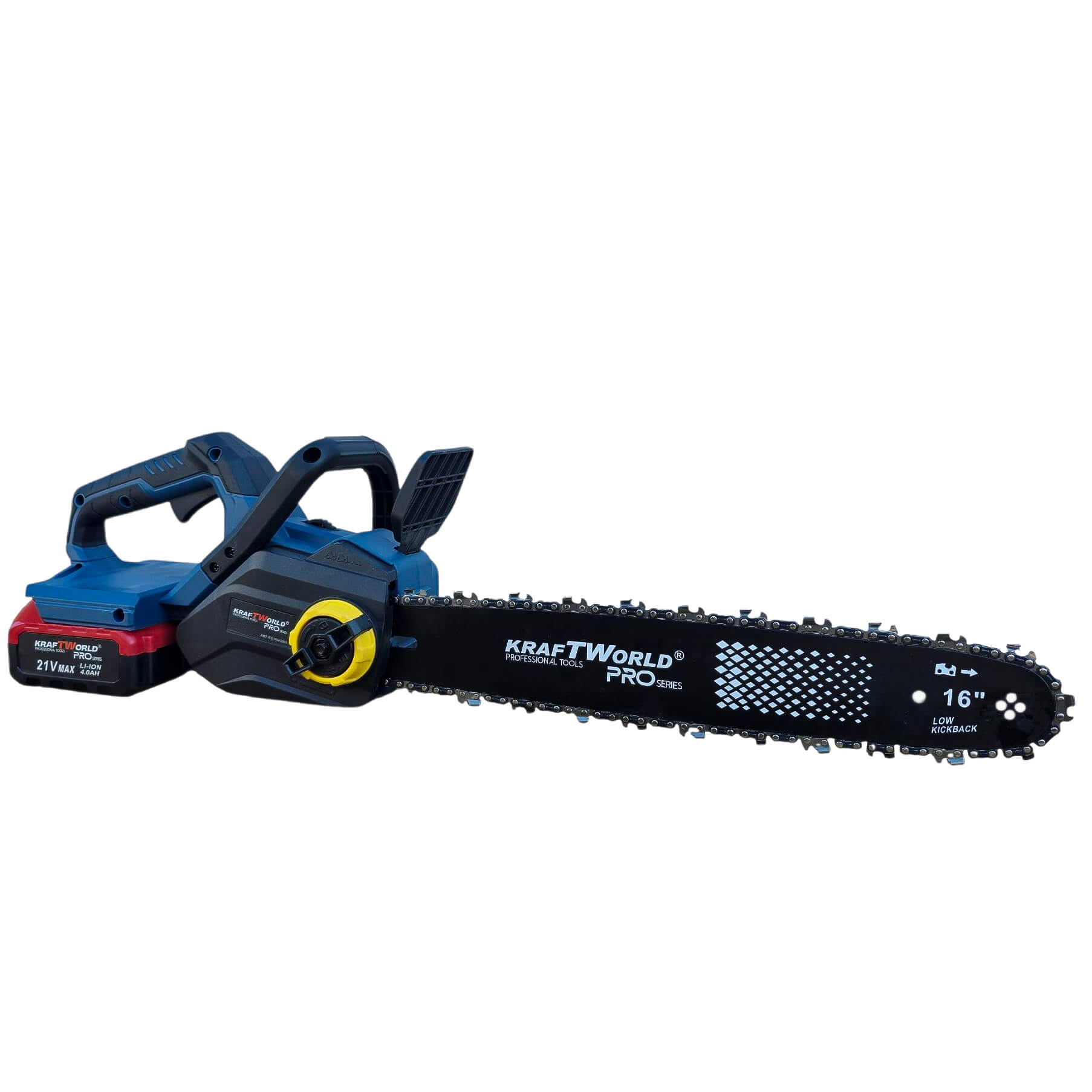 Акумулаторна Верижна Резачка с двойна батерия KraftWorld PRO – 42V (2×21V), 16″, 2 Вериги ГРАДИНСКИ ИНСТРУМЕНТИ Акумулаторна Верижна Резачка с двойна батерия KraftWorld PRO – 42V (2×21V), 16″, 2 Вериги