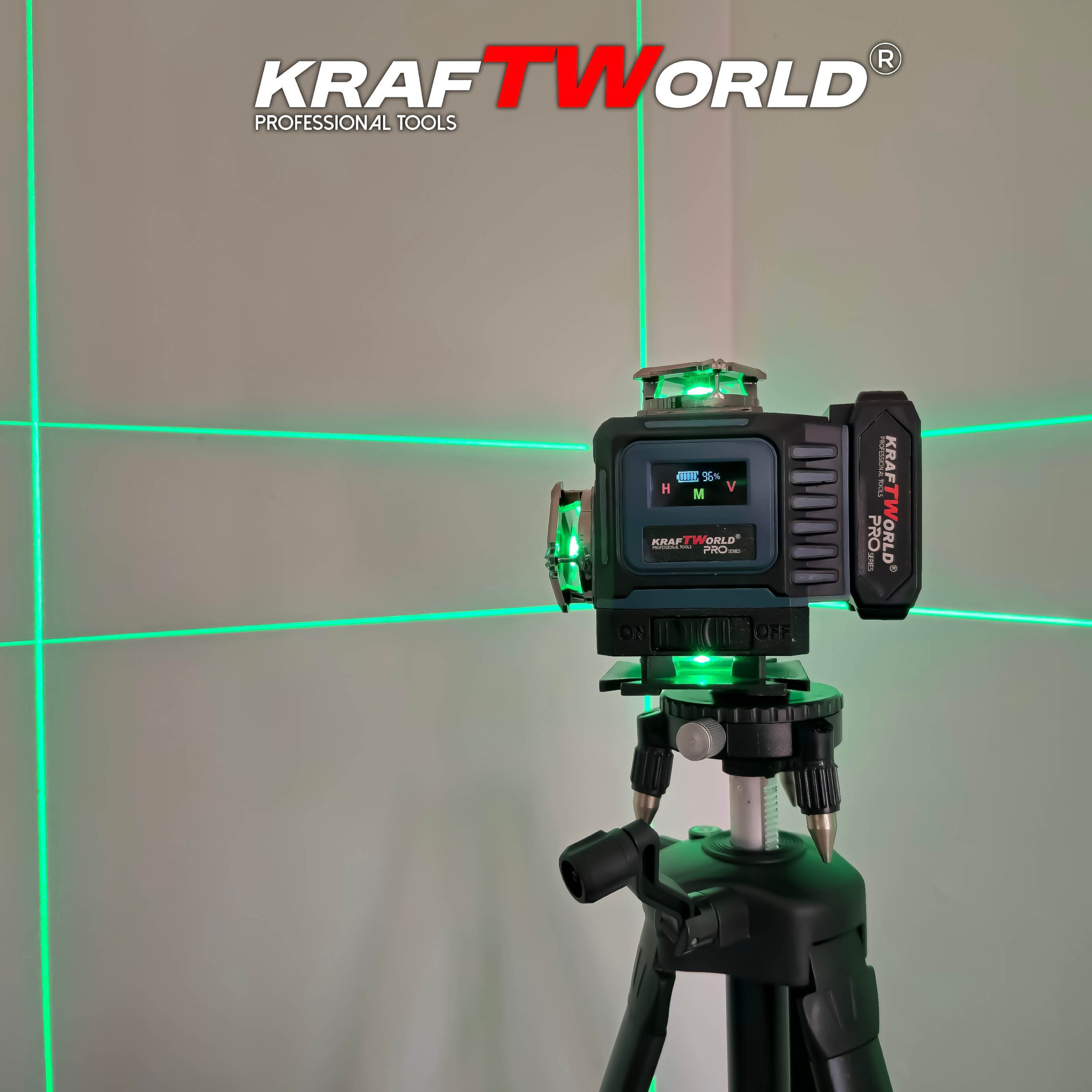 Лазерен Нивелир Kraftworld PRO 4×360° с Пълен Комплект Стойки и Тринога АКУМУЛАТОРНИ ИНСТРУМЕНТИ Лазерен Нивелир Kraftworld PRO 4×360° с Пълен Комплект Стойки и Тринога