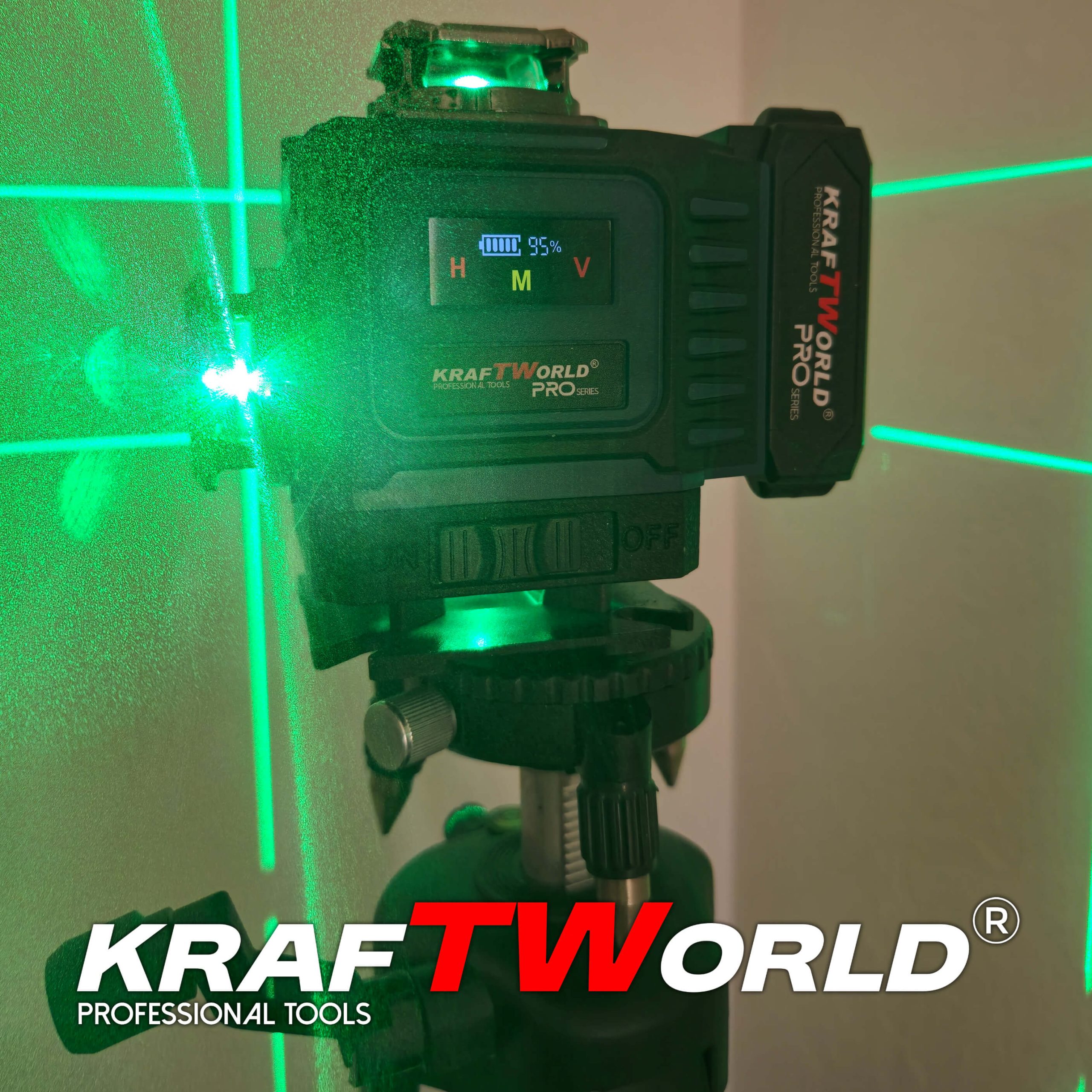 Лазерен Нивелир Kraftworld PRO 4×360° с Пълен Комплект Стойки и Тринога АКУМУЛАТОРНИ ИНСТРУМЕНТИ Лазерен Нивелир Kraftworld PRO 4×360° с Пълен Комплект Стойки и Тринога