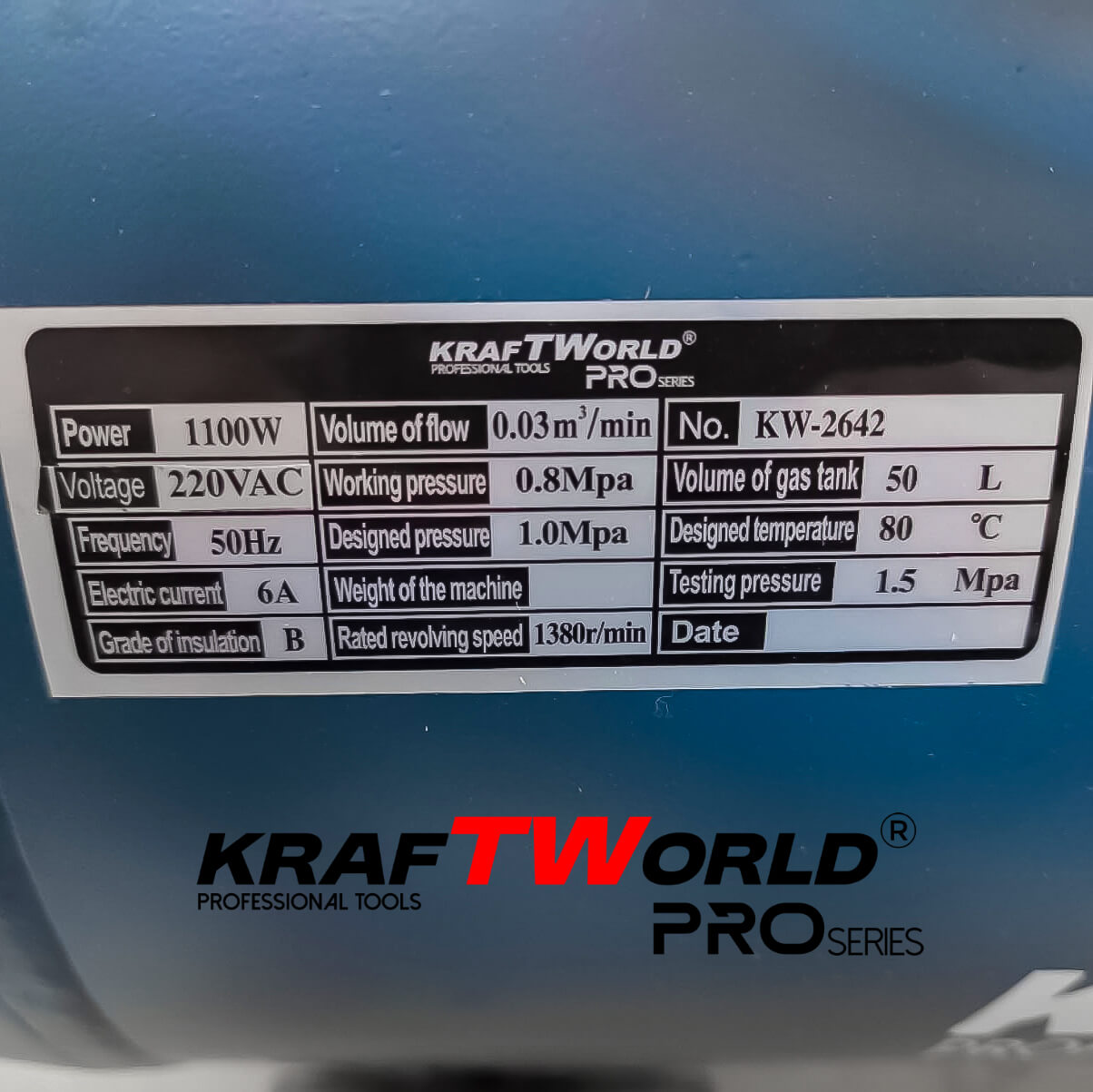 Тих Безмаслен компресор за въздух Kraftworld Pro 50L | 1100W | 0.8MPa АВТО Тих Безмаслен компресор за въздух Kraftworld Pro 50L | 1100W | 0.8MPa