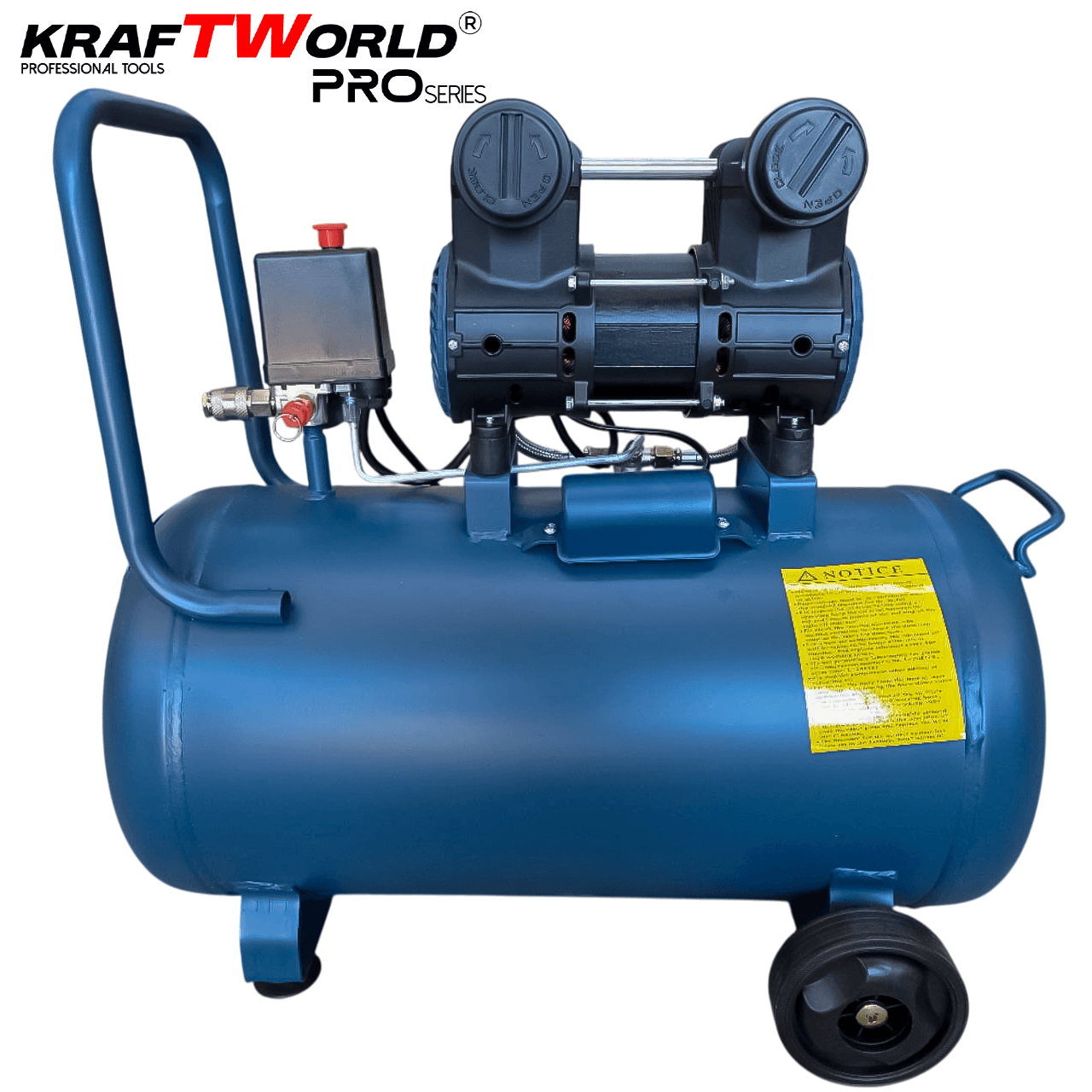 Тих Безмаслен компресор за въздух Kraftworld Pro 50L | 1100W | 0.8MPa АВТО Тих Безмаслен компресор за въздух Kraftworld Pro 50L | 1100W | 0.8MPa