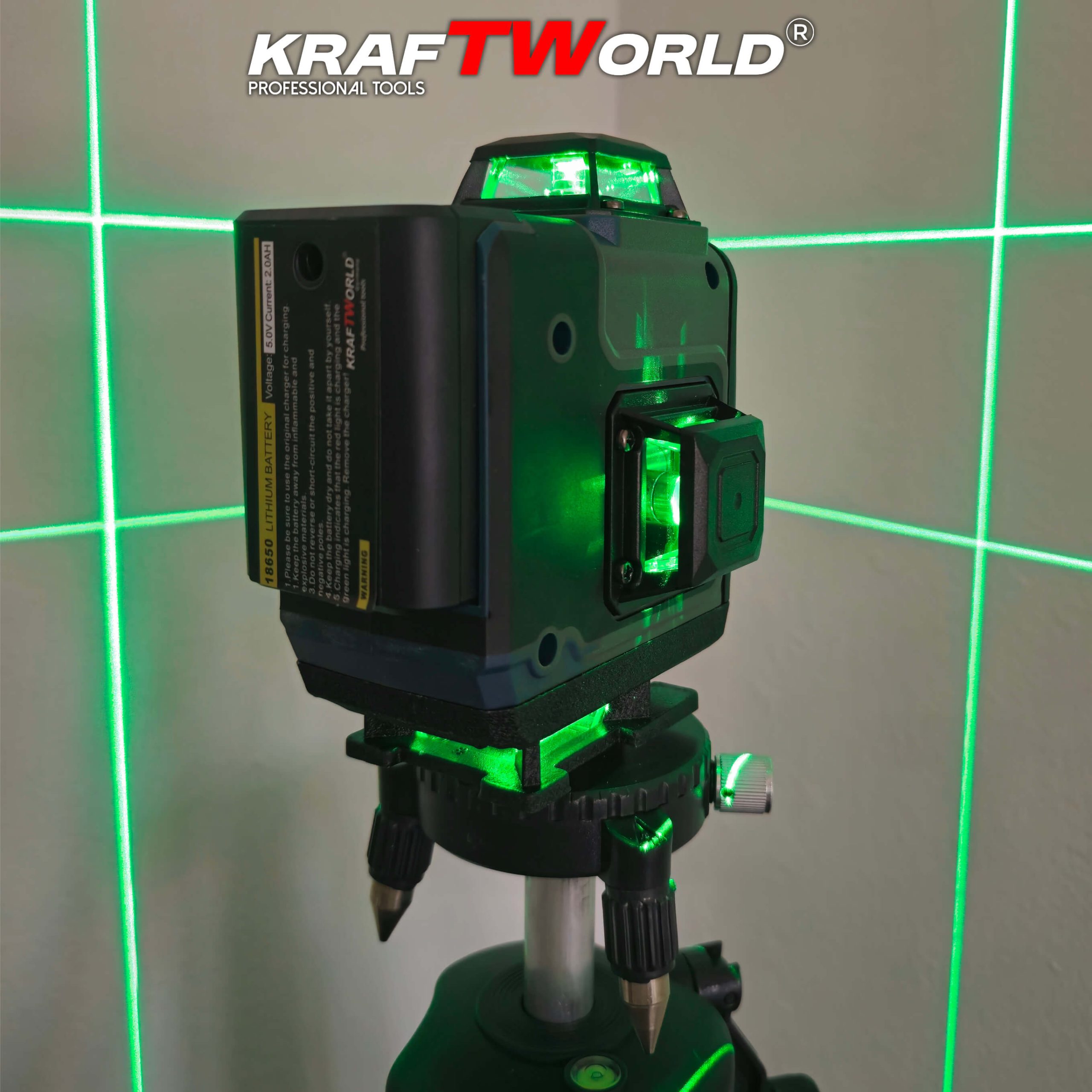 Лазерен нивелир Кraftworld 4×360° с тъчскрийн бутони, дистанционно и тринога в куфар АКУМУЛАТОРНИ ИНСТРУМЕНТИ Лазерен нивелир Кraftworld 4×360° с тъчскрийн бутони, дистанционно и тринога в куфар
