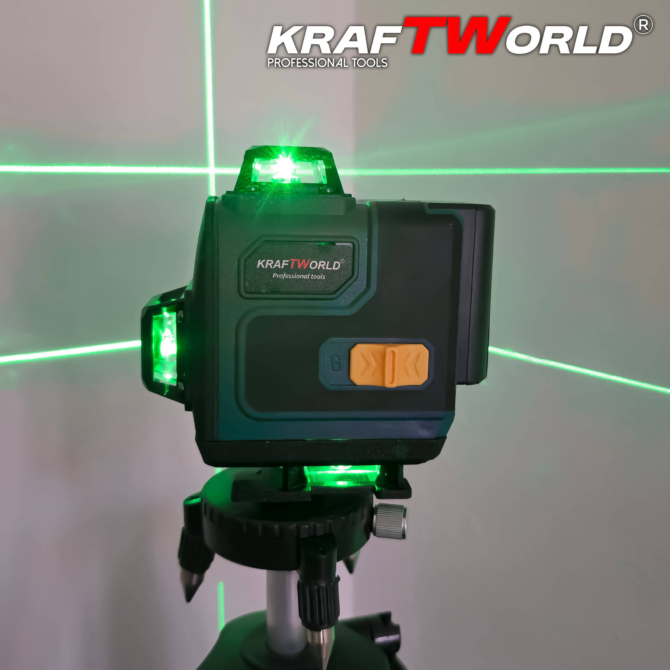 Лазерен нивелир Кraftworld 4×360° с тъчскрийн бутони, дистанционно и тринога в куфар АКУМУЛАТОРНИ ИНСТРУМЕНТИ Лазерен нивелир Кraftworld 4×360° с тъчскрийн бутони, дистанционно и тринога в куфар