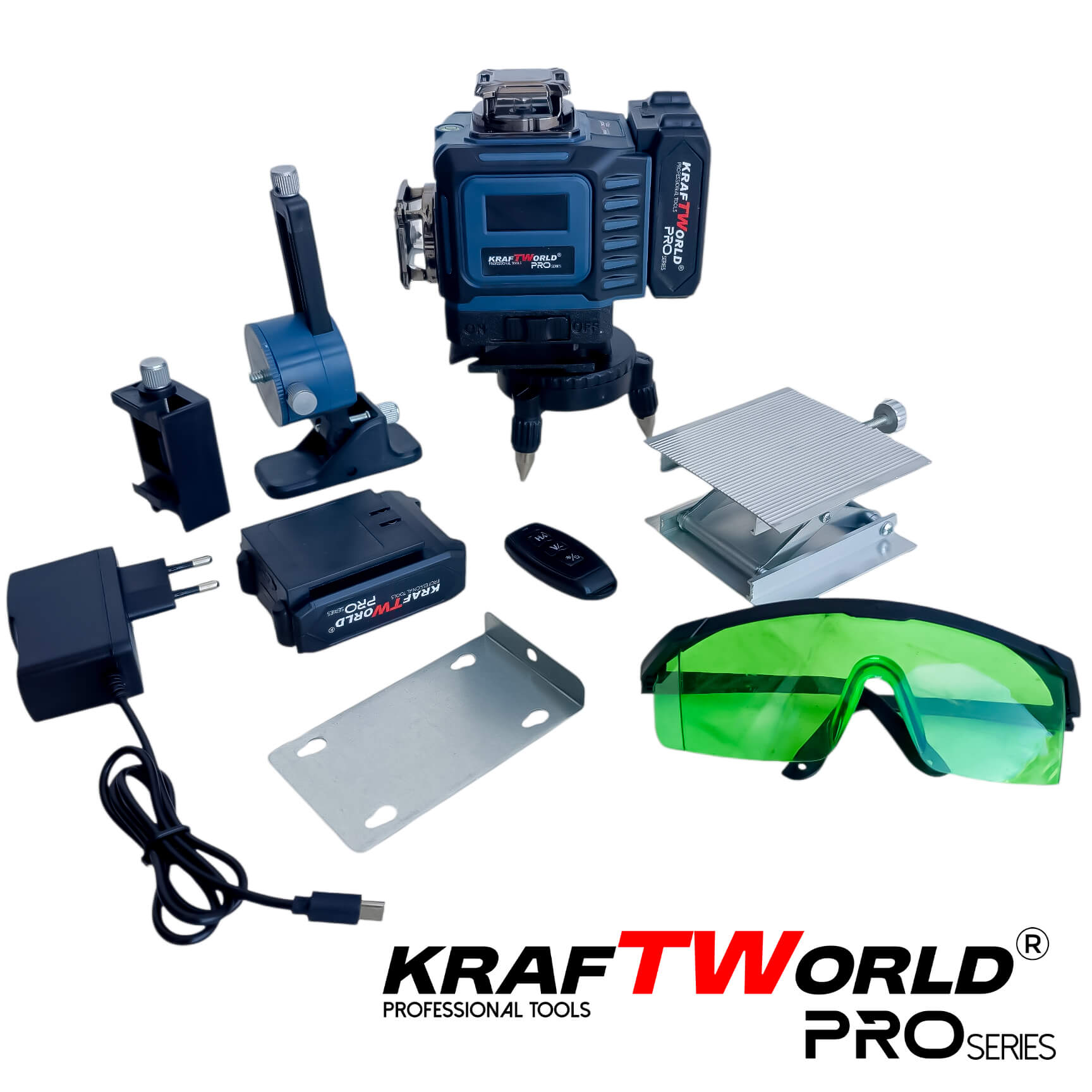 Лазерен Нивелир Kraftworld PRO 4×360° с Пълен Комплект Стойки и Тринога АКУМУЛАТОРНИ ИНСТРУМЕНТИ Лазерен Нивелир Kraftworld PRO 4×360° с Пълен Комплект Стойки и Тринога