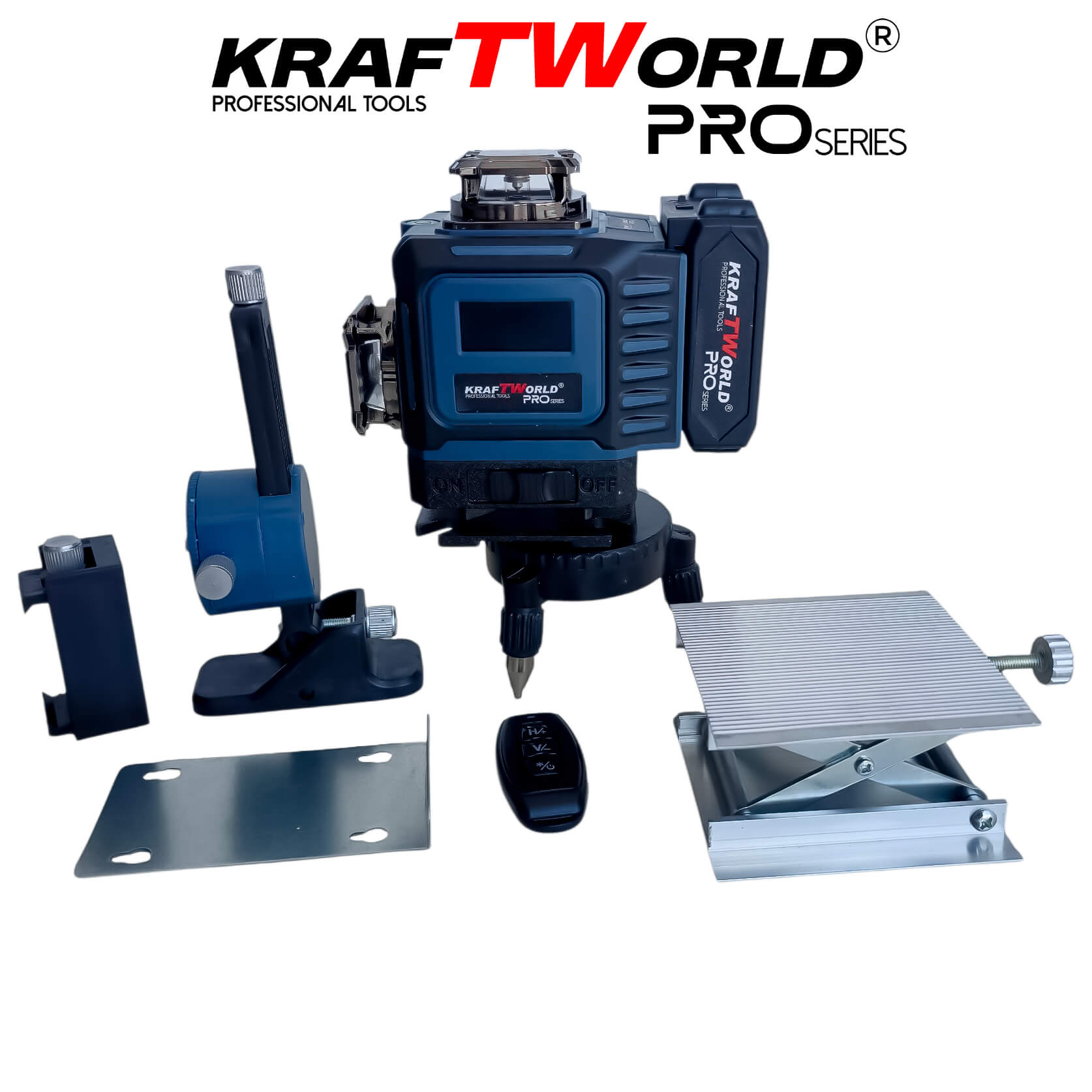 Лазерен Нивелир Kraftworld PRO 4×360° с Пълен Комплект Стойки и Тринога АКУМУЛАТОРНИ ИНСТРУМЕНТИ Лазерен Нивелир Kraftworld PRO 4×360° с Пълен Комплект Стойки и Тринога