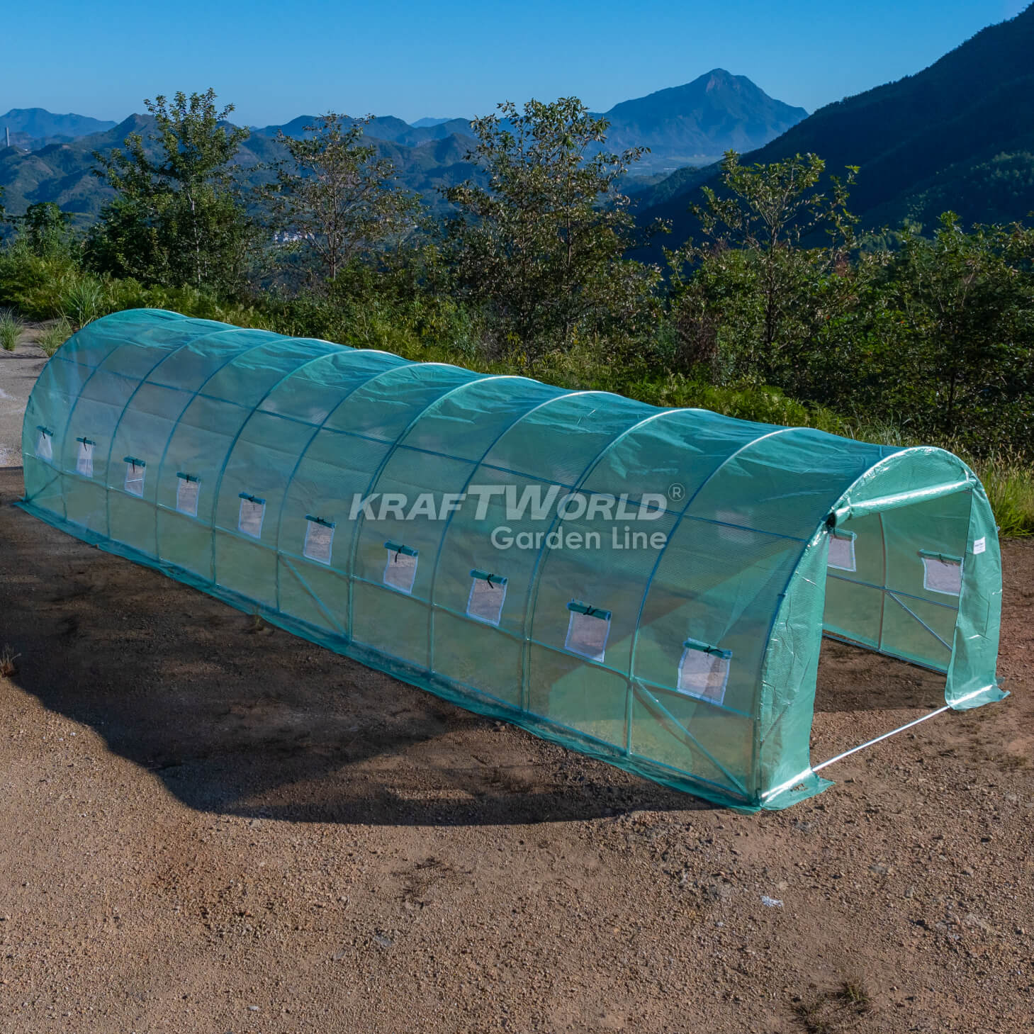 Резервно покривало за оранжерия 10×3×2 м – KraftWorld Garden Line, UV4 армирано покритие и 20 прозореца и 2 врати ДВОР И ГРАДИНА Резервно покривало за оранжерия 10×3×2 м – KraftWorld Garden Line, UV4 армирано покритие и 20 прозореца и 2 врати