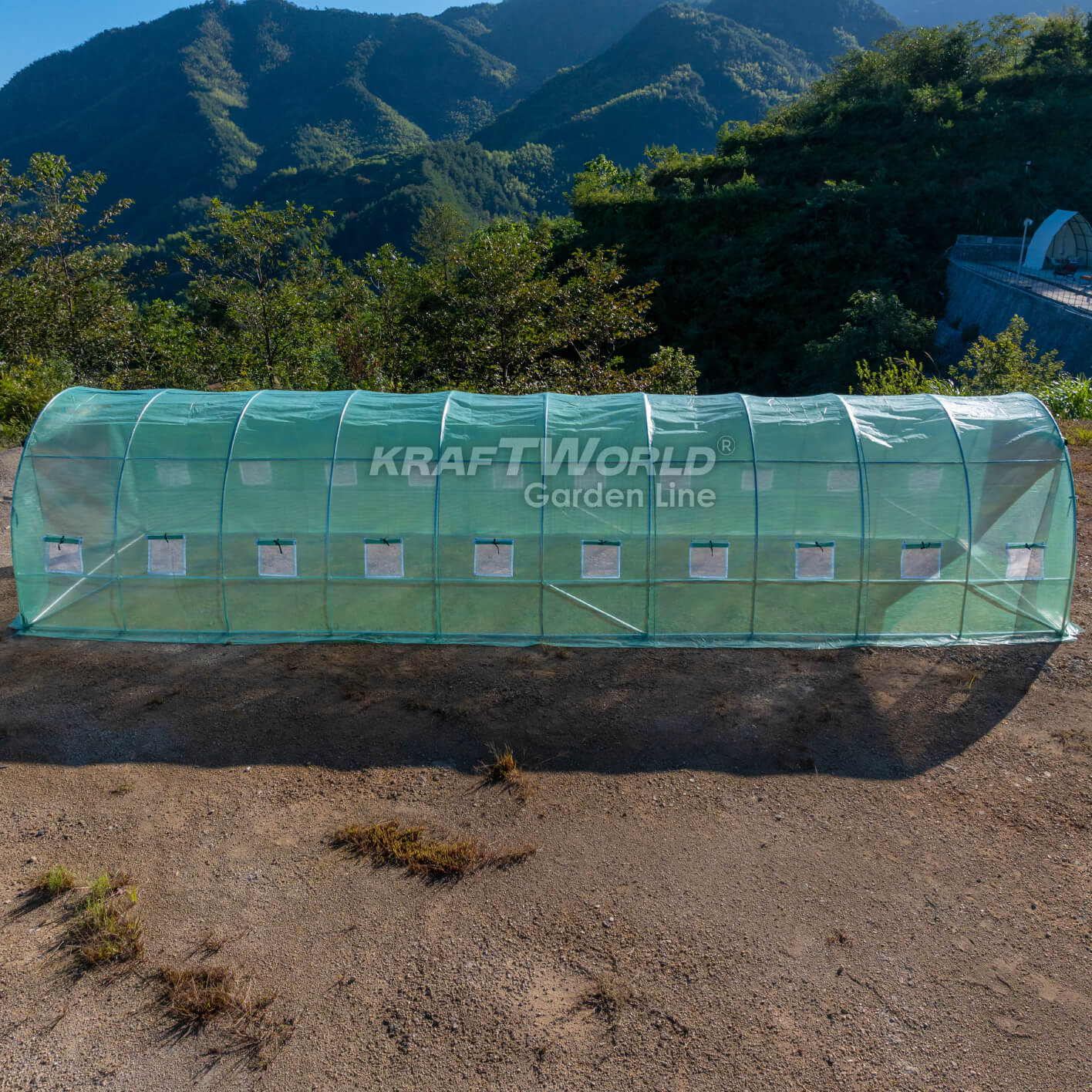 Резервно покривало за оранжерия 10×3×2 м – KraftWorld Garden Line, UV4 армирано покритие и 20 прозореца и 2 врати ДВОР И ГРАДИНА Резервно покривало за оранжерия 10×3×2 м – KraftWorld Garden Line, UV4 армирано покритие и 20 прозореца и 2 врати