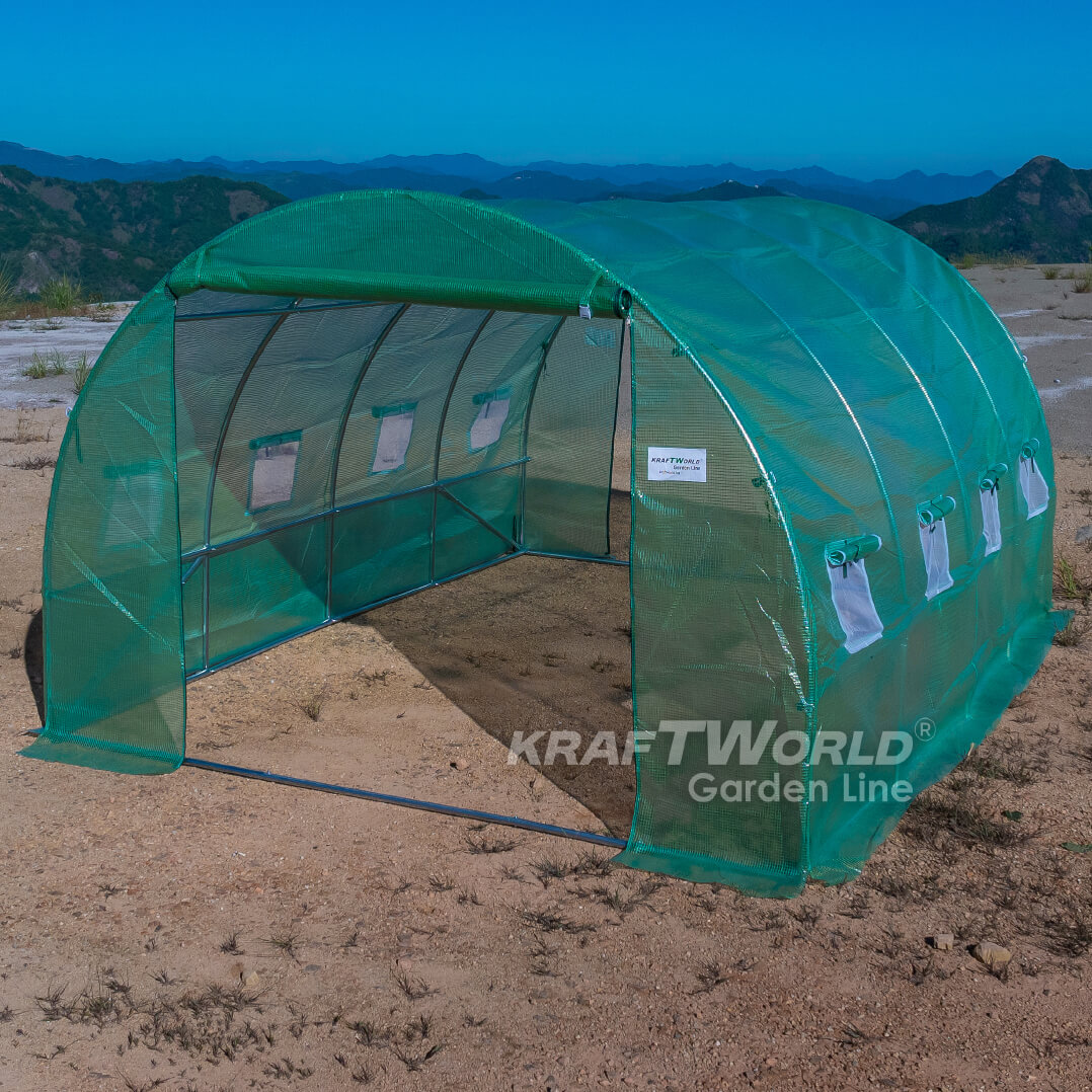 Тунелна Оранжерия KraftWorld Garden Line 4×3×2м – Парник с поцинкована стомана, UV4 армирано покритие и 8 прозореца и 2 врати ДВОР И ГРАДИНА Тунелна Оранжерия KraftWorld Garden Line 4×3×2м – Парник с поцинкована стомана, UV4 армирано покритие и 8 прозореца и 2 врати