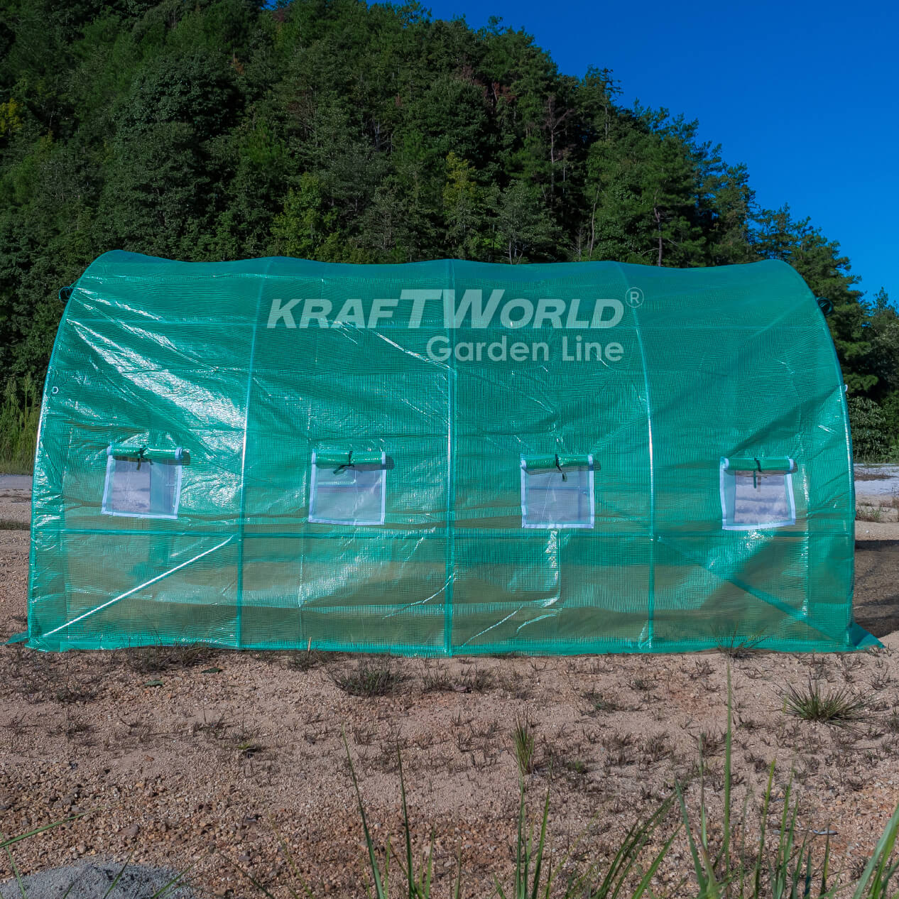 Тунелна Оранжерия KraftWorld Garden Line 4×3×2м – Парник с поцинкована стомана, UV4 армирано покритие и 8 прозореца и 2 врати ДВОР И ГРАДИНА Тунелна Оранжерия KraftWorld Garden Line 4×3×2м – Парник с поцинкована стомана, UV4 армирано покритие и 8 прозореца и 2 врати