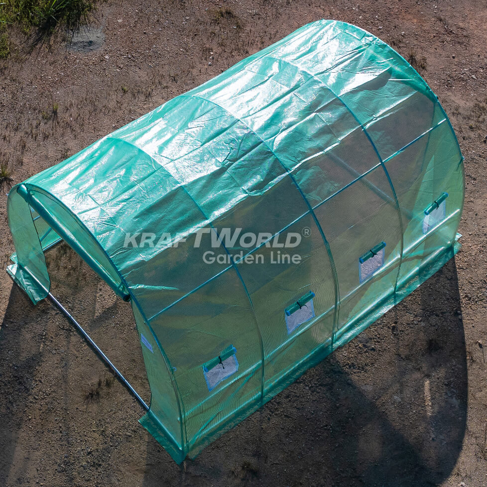 Тунелна Оранжерия KraftWorld Garden Line 4×3×2м – Парник с поцинкована стомана, UV4 армирано покритие и 8 прозореца и 2 врати ДВОР И ГРАДИНА Тунелна Оранжерия KraftWorld Garden Line 4×3×2м – Парник с поцинкована стомана, UV4 армирано покритие и 8 прозореца и 2 врати