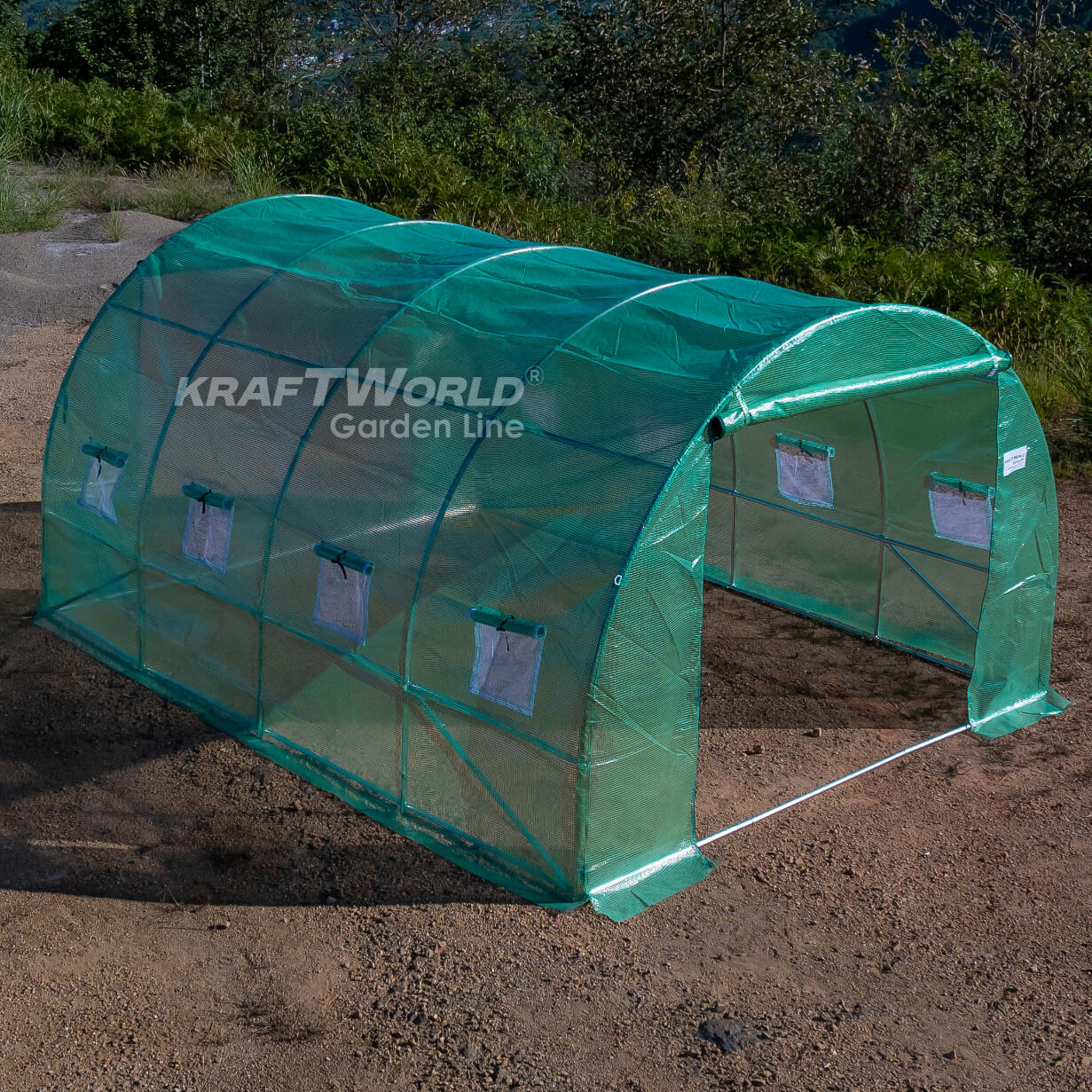 Тунелна Оранжерия KraftWorld Garden Line 4×3×2м – Парник с поцинкована стомана, UV4 армирано покритие и 8 прозореца и 2 врати ДВОР И ГРАДИНА Тунелна Оранжерия KraftWorld Garden Line 4×3×2м – Парник с поцинкована стомана, UV4 армирано покритие и 8 прозореца и 2 врати