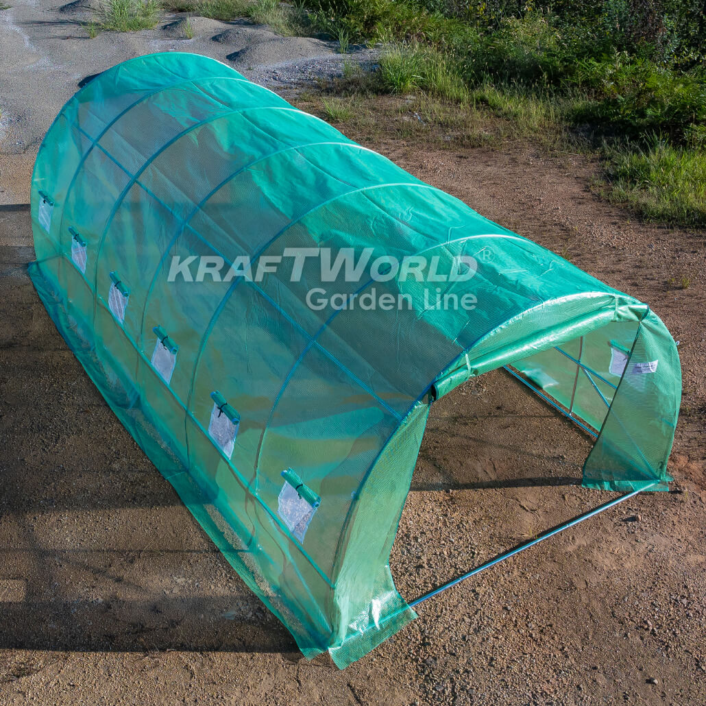 Резервно покривало за оранжерия 6×3×2 м – KraftWorld Garden Line, UV4 армирано покритие и 12 прозореца и 2 врати ДВОР И ГРАДИНА Резервно покривало за оранжерия 6×3×2 м – KraftWorld Garden Line, UV4 армирано покритие и 12 прозореца и 2 врати