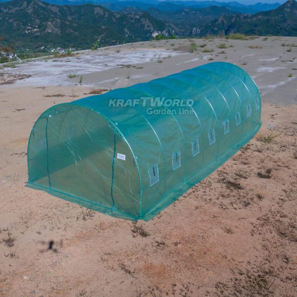 Резервно покривало за оранжерия 8×3×2 м – KraftWorld Garden Line, UV4 армирано покритие и 16 прозореца и 2 врати ДВОР И ГРАДИНА Резервно покривало за оранжерия 8×3×2 м – KraftWorld Garden Line, UV4 армирано покритие и 16 прозореца и 2 врати
