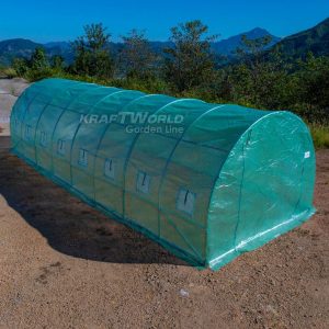 Резервно покривало за оранжерия 8×3×2 м – KraftWorld Garden Line, UV4 армирано покритие и 16 прозореца и 2 врати