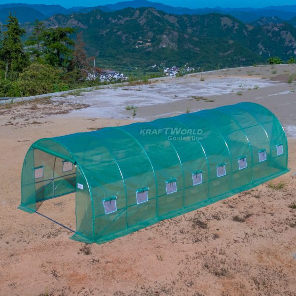 Резервно покривало за оранжерия 8×3×2 м – KraftWorld Garden Line, UV4 армирано покритие и 16 прозореца и 2 врати ДВОР И ГРАДИНА Резервно покривало за оранжерия 8×3×2 м – KraftWorld Garden Line, UV4 армирано покритие и 16 прозореца и 2 врати