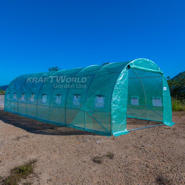 Резервно покривало за оранжерия 8×3×2 м – KraftWorld Garden Line, UV4 армирано покритие и 16 прозореца и 2 врати ДВОР И ГРАДИНА Резервно покривало за оранжерия 8×3×2 м – KraftWorld Garden Line, UV4 армирано покритие и 16 прозореца и 2 врати