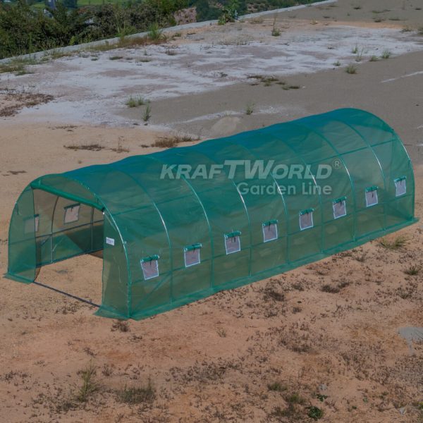 Резервно покривало за оранжерия 8×3×2 м – KraftWorld Garden Line, UV4 армирано покритие и 16 прозореца и 2 врати ДВОР И ГРАДИНА Резервно покривало за оранжерия 8×3×2 м – KraftWorld Garden Line, UV4 армирано покритие и 16 прозореца и 2 врати