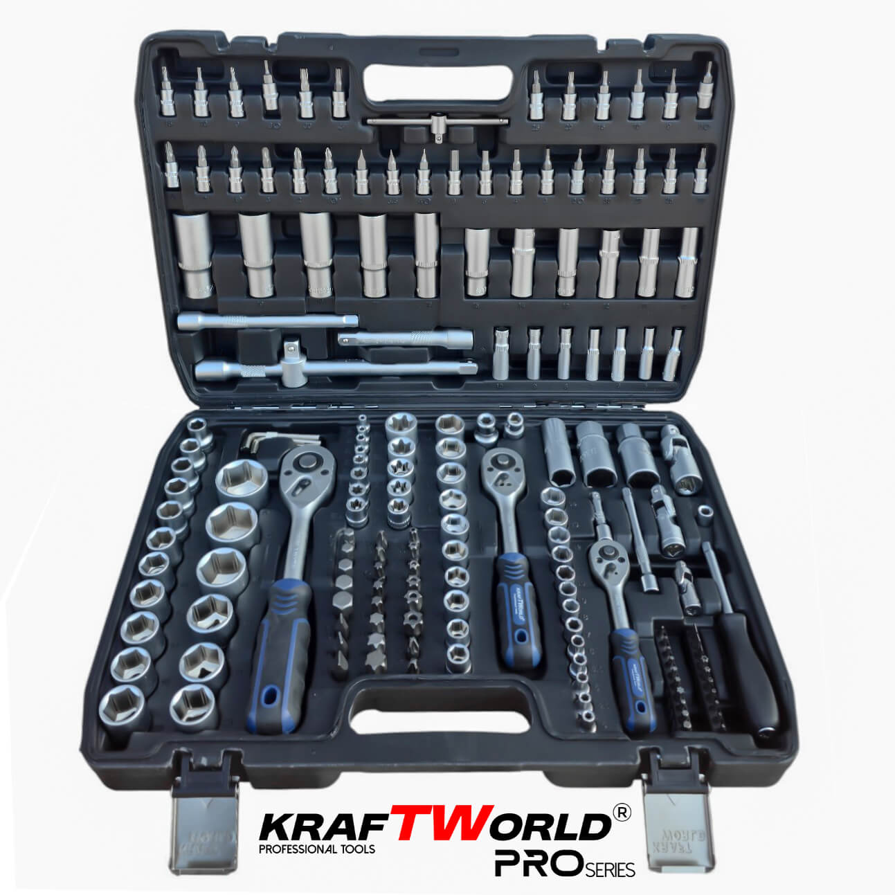 Професионално Гедоре 172 Части KraftWorld PRO Series от CR-V Стомана и 3 Размера Тресчотки 1/2″, 3/8″, 1/4″ АВТО Професионално Гедоре 172 Части KraftWorld PRO Series от CR-V Стомана и 3 Размера Тресчотки 1/2″, 3/8″, 1/4″
