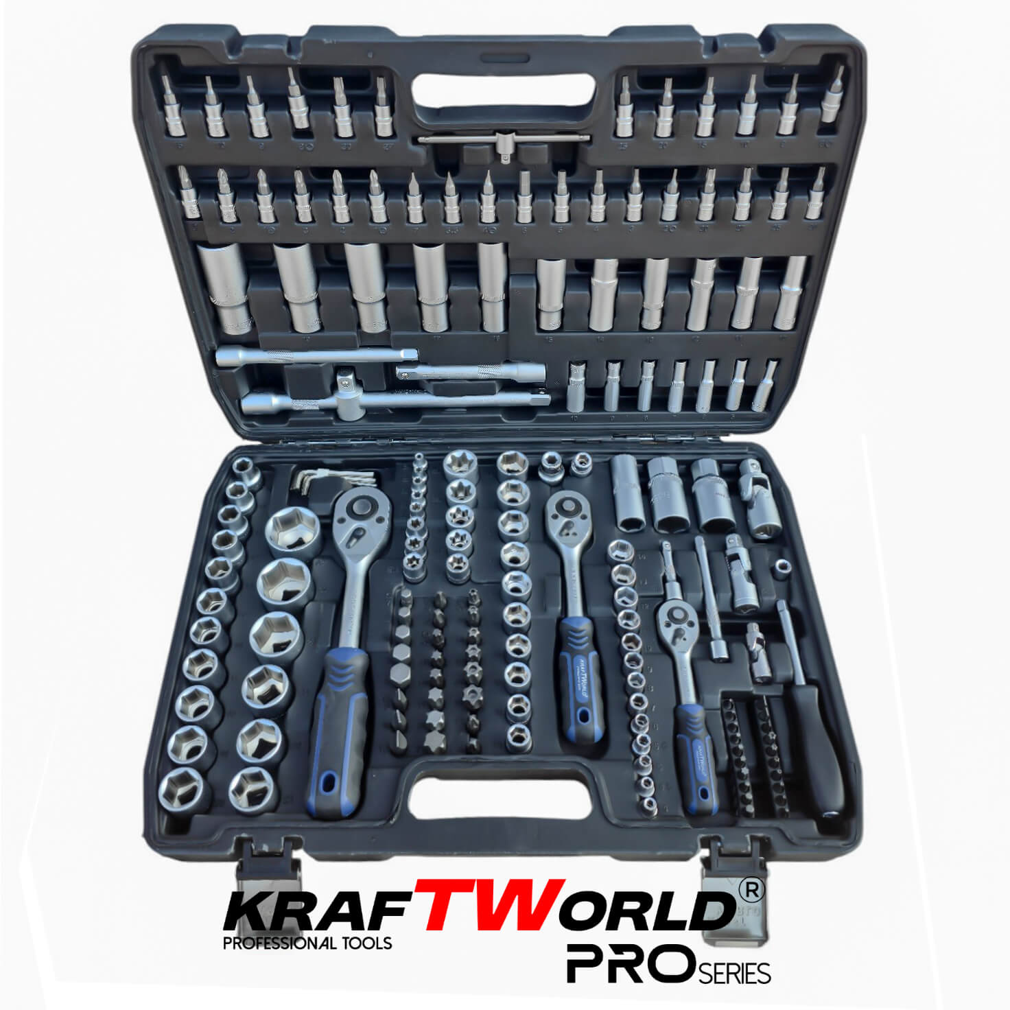 Професионално Гедоре 172 Части KraftWorld PRO Series от CR-V Стомана и 3 Размера Тресчотки 1/2″, 3/8″, 1/4″ АВТО Професионално Гедоре 172 Части KraftWorld PRO Series от CR-V Стомана и 3 Размера Тресчотки 1/2″, 3/8″, 1/4″