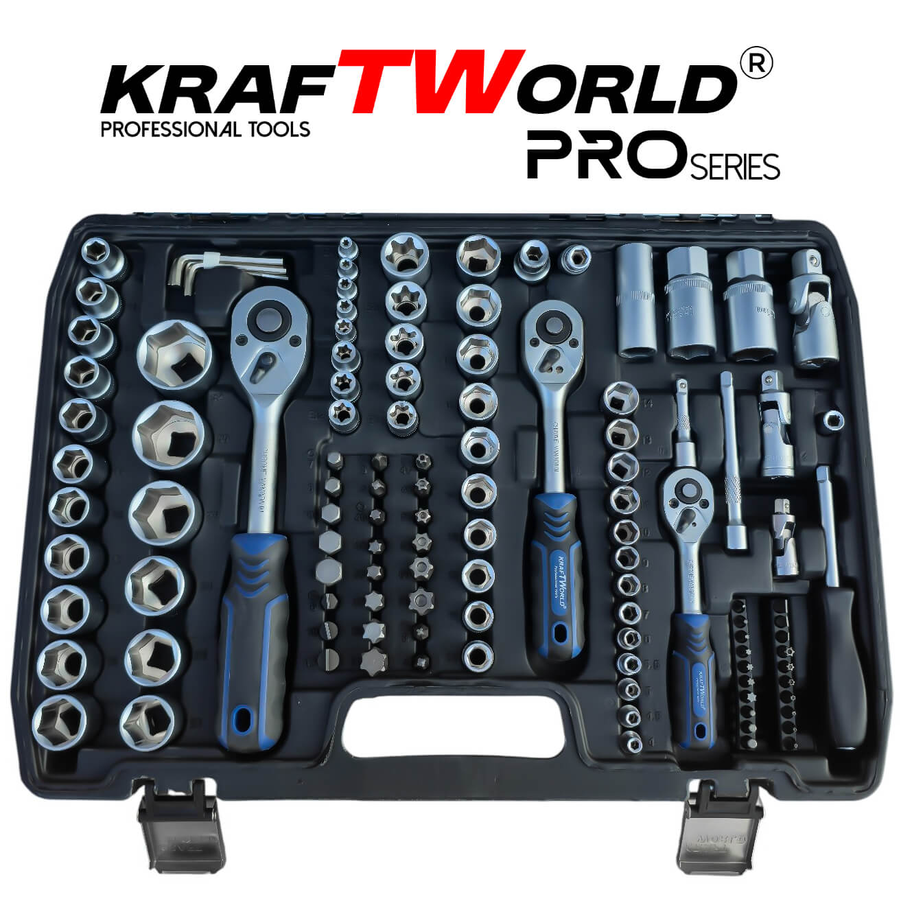 Професионално Гедоре 172 Части KraftWorld PRO Series от CR-V Стомана и 3 Размера Тресчотки 1/2″, 3/8″, 1/4″ АВТО Професионално Гедоре 172 Части KraftWorld PRO Series от CR-V Стомана и 3 Размера Тресчотки 1/2″, 3/8″, 1/4″