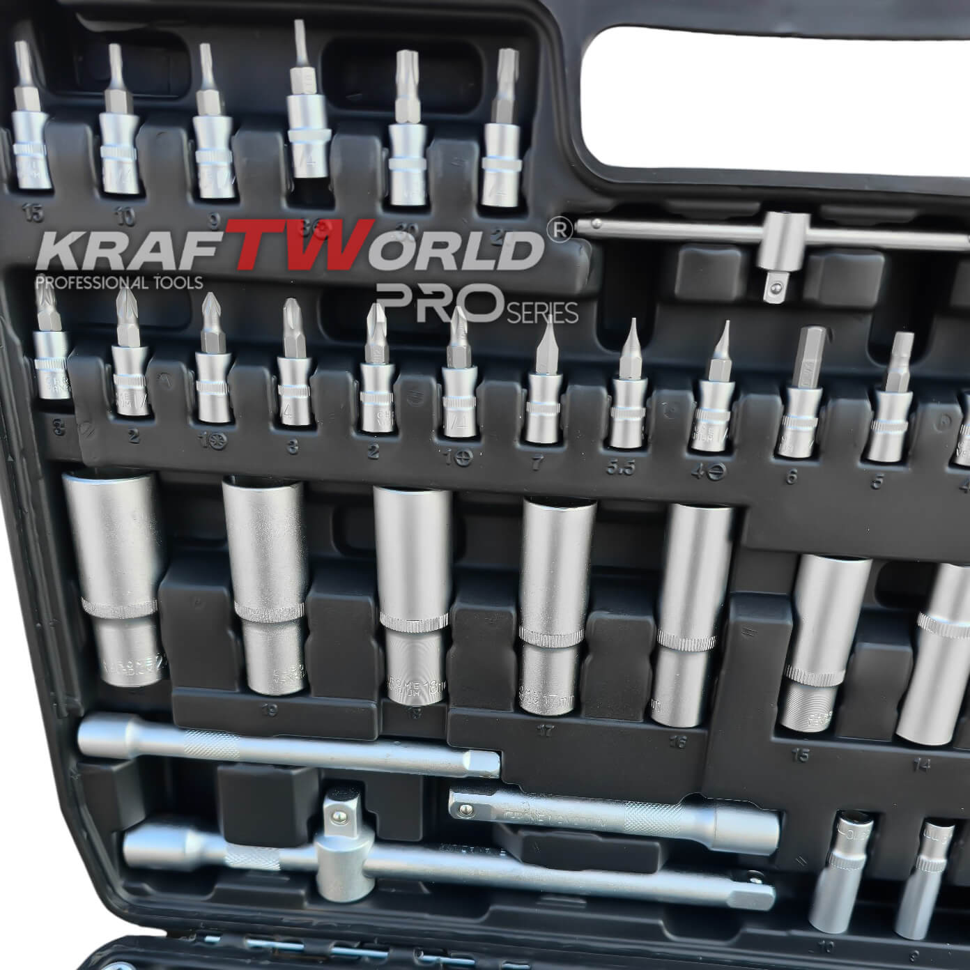 Професионално Гедоре 172 Части KraftWorld PRO Series от CR-V Стомана и 3 Размера Тресчотки 1/2″, 3/8″, 1/4″ АВТО Професионално Гедоре 172 Части KraftWorld PRO Series от CR-V Стомана и 3 Размера Тресчотки 1/2″, 3/8″, 1/4″