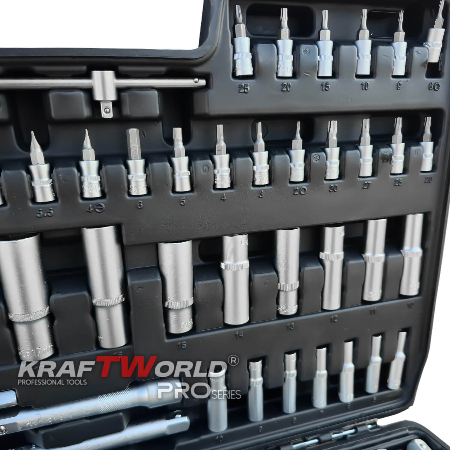 Професионално Гедоре 172 Части KraftWorld PRO Series от CR-V Стомана и 3 Размера Тресчотки 1/2″, 3/8″, 1/4″ АВТО Професионално Гедоре 172 Части KraftWorld PRO Series от CR-V Стомана и 3 Размера Тресчотки 1/2″, 3/8″, 1/4″