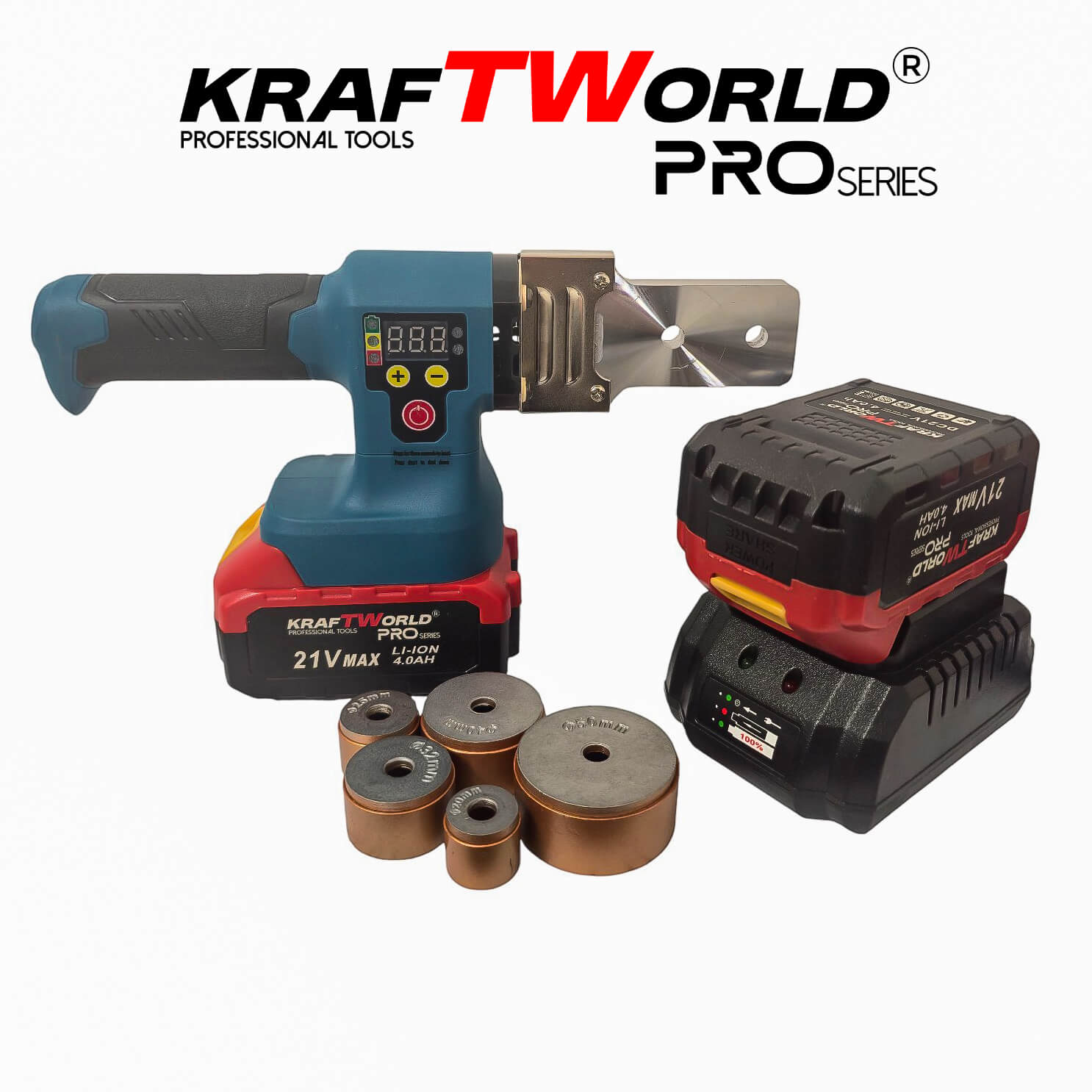 Акумулаторен Поялник Лепачка за ППР Тръби KraftWorld 21V с 5 Накрайника АКУМУЛАТОРНИ ИНСТРУМЕНТИ Акумулаторен Поялник Лепачка за ППР Тръби KraftWorld 21V с 5 Накрайника