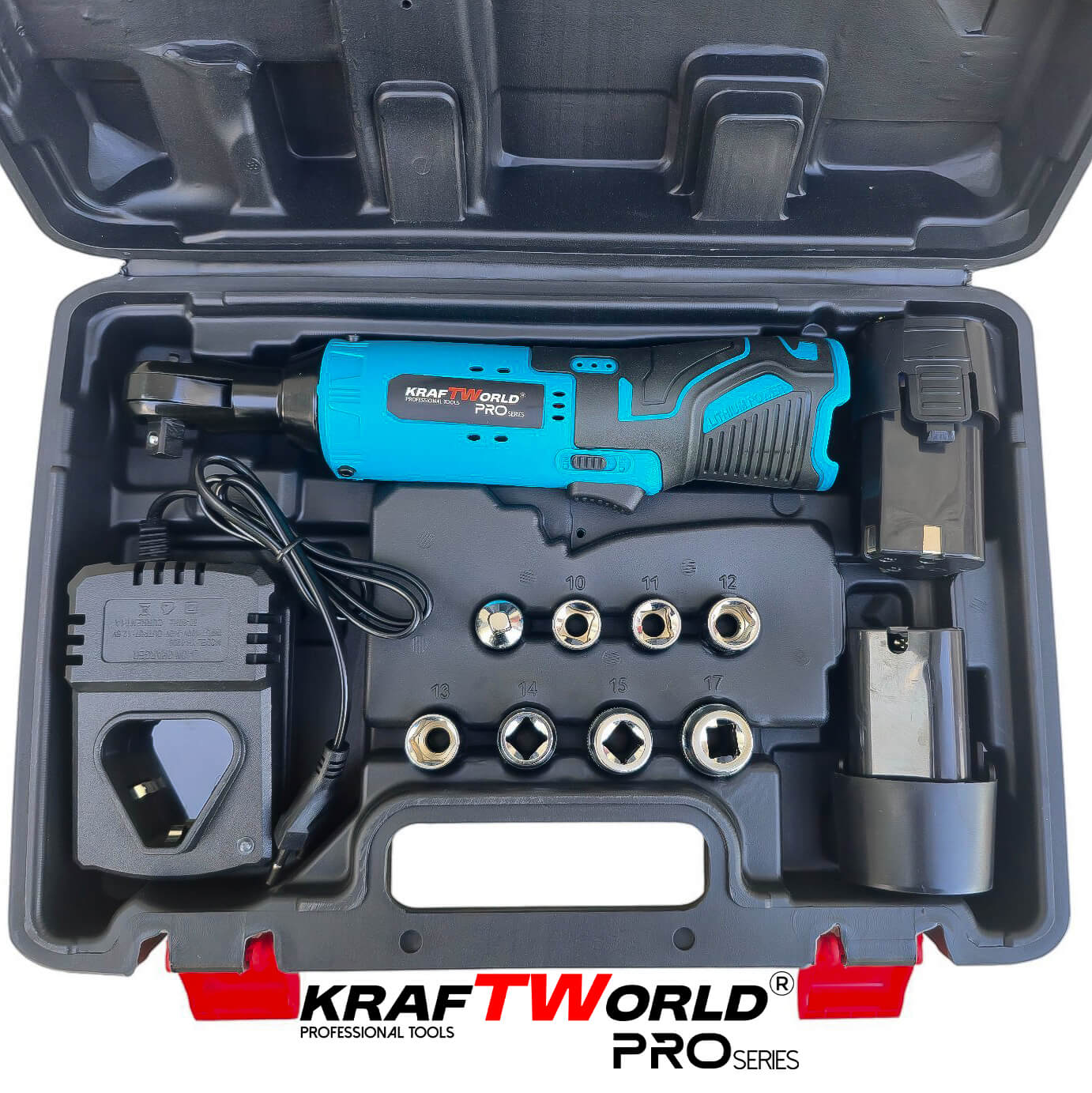 Акумулаторна тресчотка KraftWorld 3/8″ 68Nm – комплект с куфар, с две батерии 12V АВТО Акумулаторна тресчотка KraftWorld 3/8″ 68Nm – комплект с куфар, с две батерии 12V