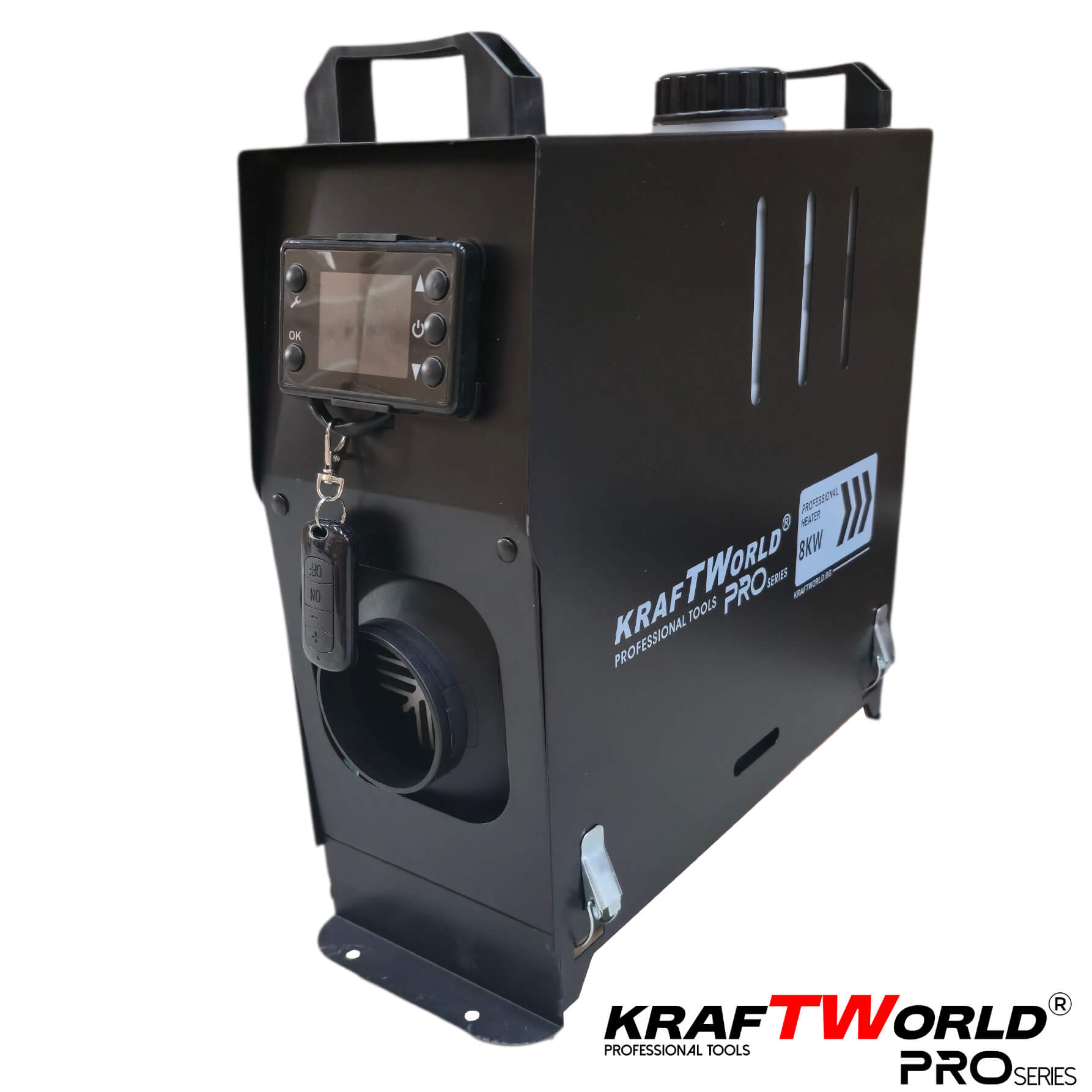 Преносима Суха Дизелова Печка с 4 изхода KraftWorld PRO 8kW – за кемпери, бусове и гаражи 12V / 24V / 220V АВТО Преносима Суха Дизелова Печка с 4 изхода KraftWorld PRO 8kW – за кемпери, бусове и гаражи 12V / 24V / 220V