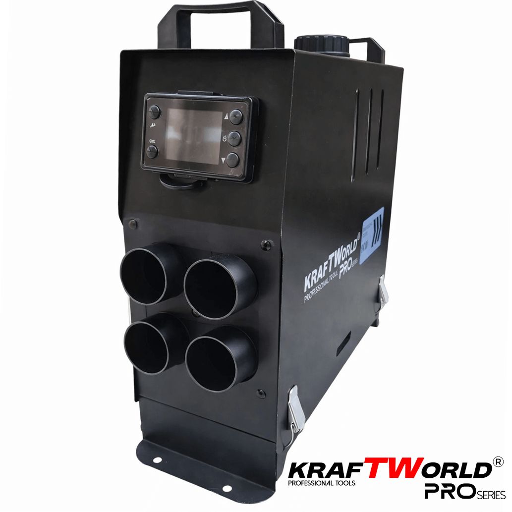 Преносима Суха Дизелова Печка с 4 изхода KraftWorld PRO 8kW – за кемпери, бусове и гаражи 12V / 24V / 220V АВТО Преносима Суха Дизелова Печка с 4 изхода KraftWorld PRO 8kW – за кемпери, бусове и гаражи 12V / 24V / 220V