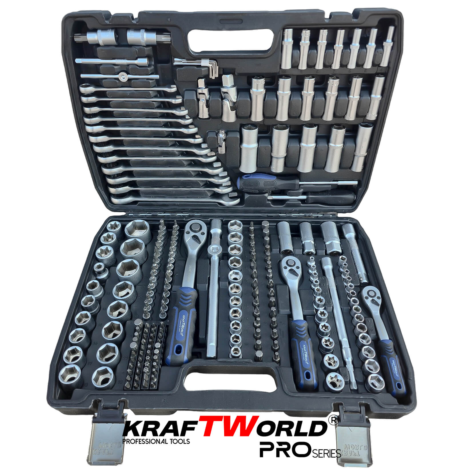 Професионално Гедоре 216 части KraftWorld PRO от CR-V Стомана с Инструменти и Тресчотни Звездогаечни Ключове 1/4″, 3/8″ и 1/2″ АВТО Професионално Гедоре 216 части KraftWorld PRO от CR-V Стомана с Инструменти и Тресчотни Звездогаечни Ключове 1/4″, 3/8″ и 1/2″