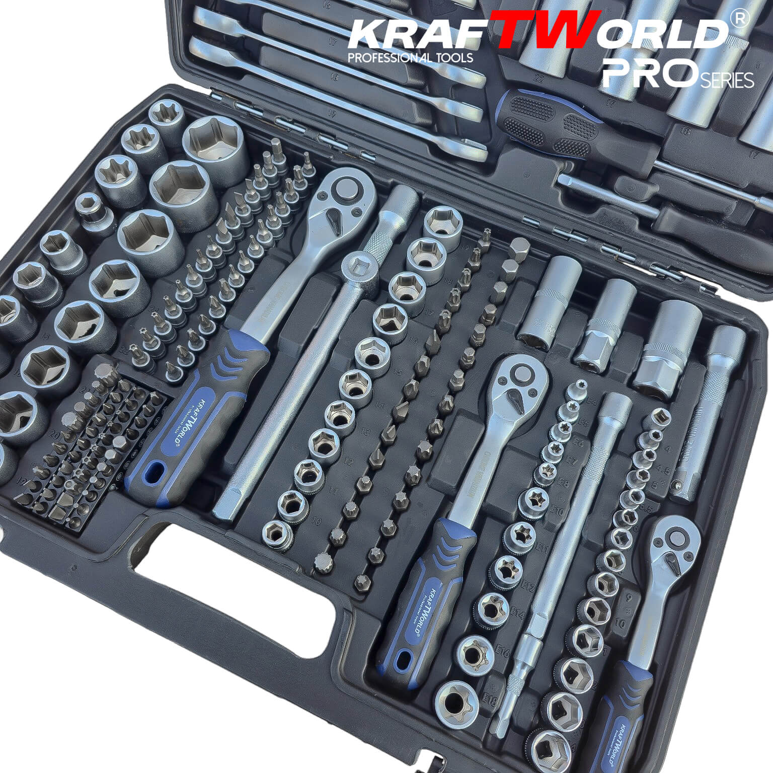 Професионално Гедоре 216 части KraftWorld PRO от CR-V Стомана с Инструменти и Тресчотни Звездогаечни Ключове 1/4″, 3/8″ и 1/2″ АВТО Професионално Гедоре 216 части KraftWorld PRO от CR-V Стомана с Инструменти и Тресчотни Звездогаечни Ключове 1/4″, 3/8″ и 1/2″