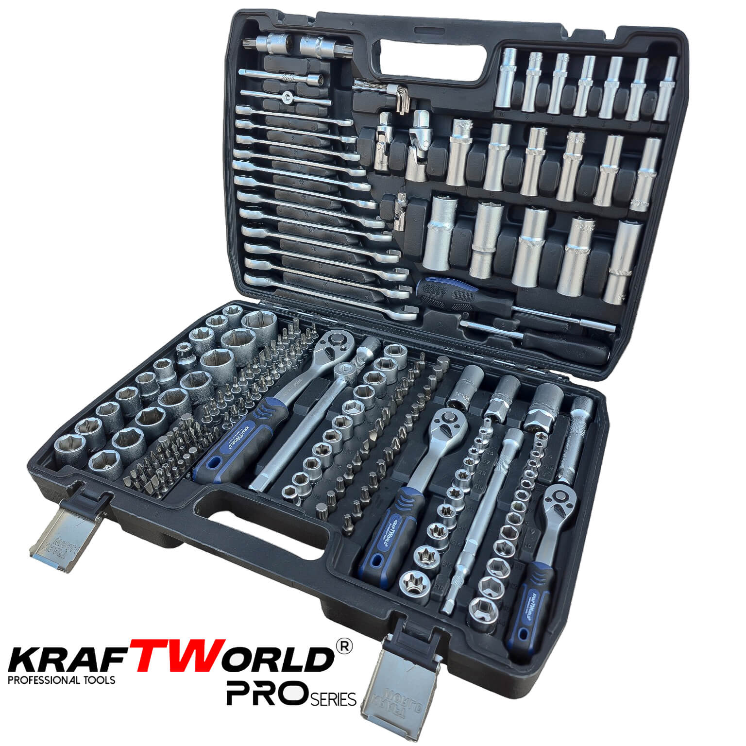 Професионално Гедоре 216 части KraftWorld PRO от CR-V Стомана с Инструменти и Тресчотни Звездогаечни Ключове 1/4″, 3/8″ и 1/2″ АВТО Професионално Гедоре 216 части KraftWorld PRO от CR-V Стомана с Инструменти и Тресчотни Звездогаечни Ключове 1/4″, 3/8″ и 1/2″