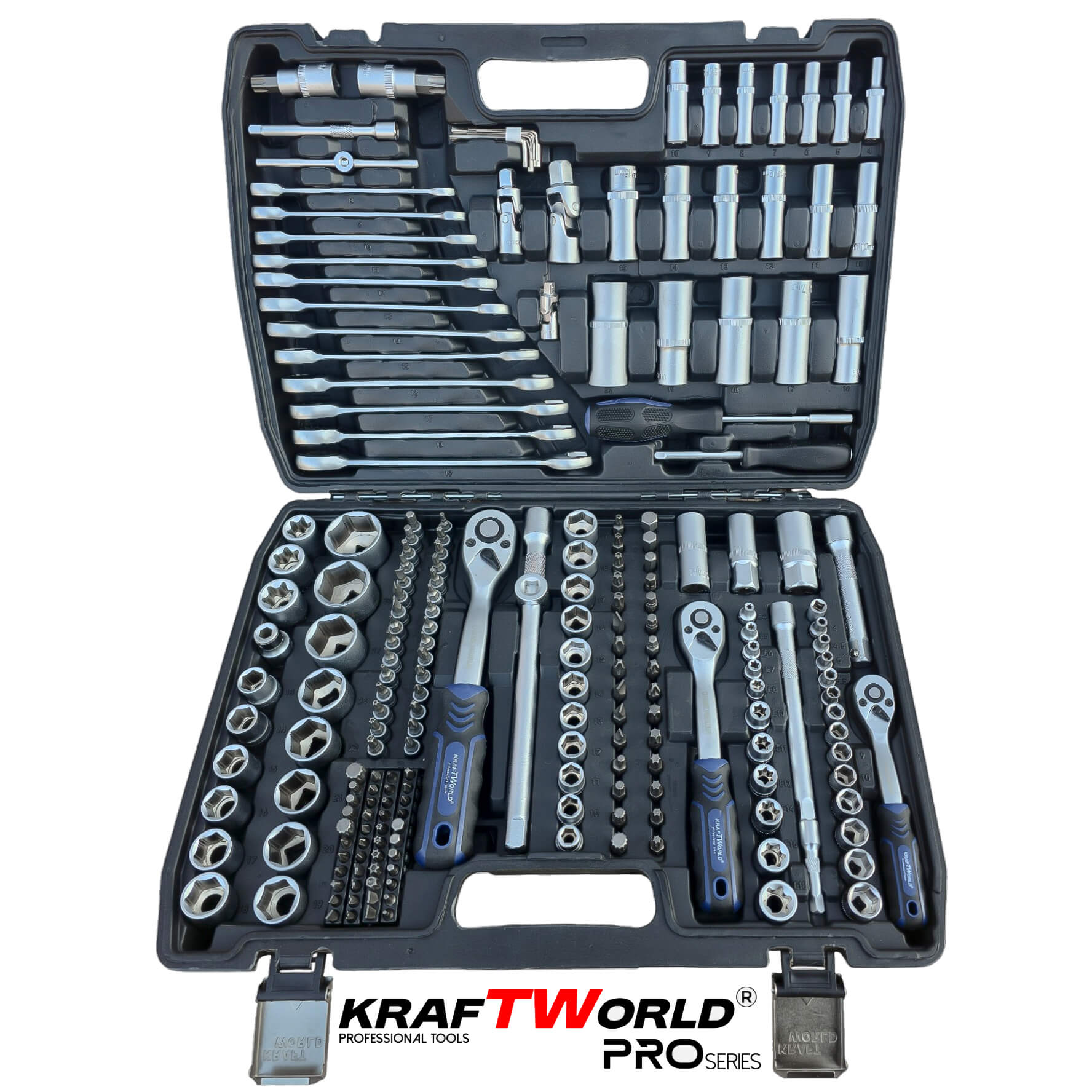 Професионално Гедоре 216 части KraftWorld PRO от CR-V Стомана с Инструменти и Тресчотни Звездогаечни Ключове 1/4″, 3/8″ и 1/2″ АВТО Професионално Гедоре 216 части KraftWorld PRO от CR-V Стомана с Инструменти и Тресчотни Звездогаечни Ключове 1/4″, 3/8″ и 1/2″