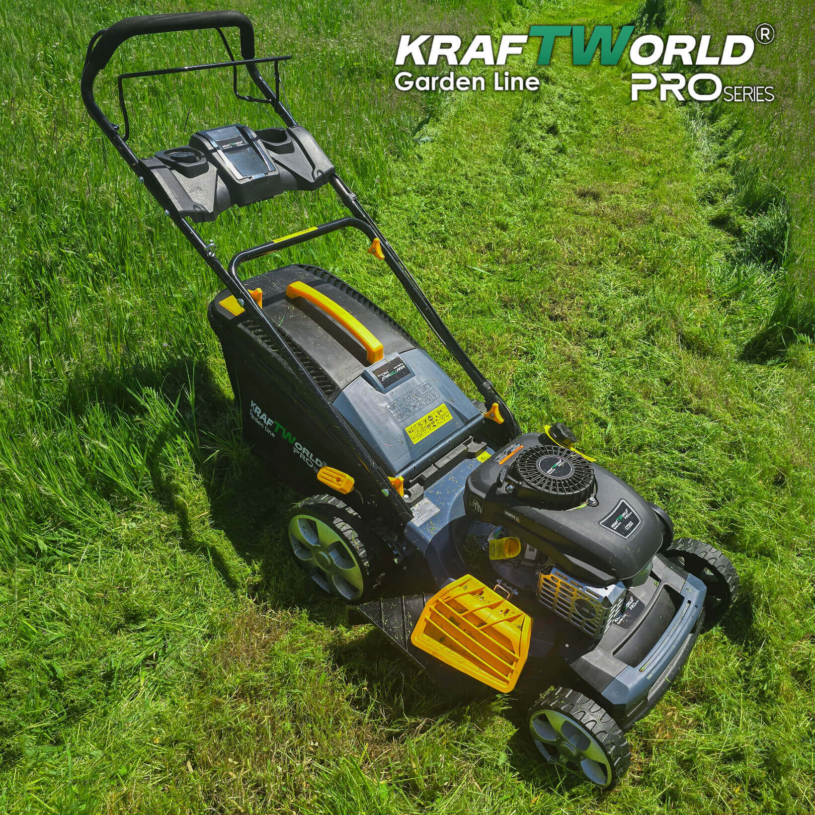 Мощна Бензинова Самоходна Косачка за Трева 172cc KraftWorld 5в1 с Регулируема Височина ГРАДИНСКИ ИНСТРУМЕНТИ Мощна Бензинова Самоходна Косачка за Трева 172cc KraftWorld 5в1 с Регулируема Височина