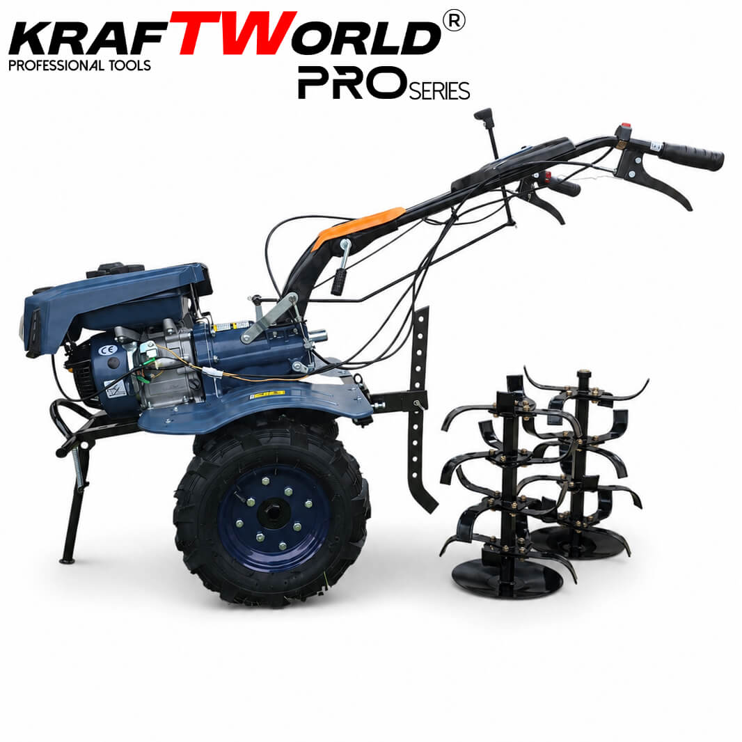 Бензинова мотофреза KraftWorld PRO Series 7.5HP 212cc, 2+1 скорости, 950мм ГРАДИНСКИ ИНСТРУМЕНТИ Бензинова мотофреза KraftWorld PRO Series 7.5HP 212cc, 2+1 скорости, 950мм