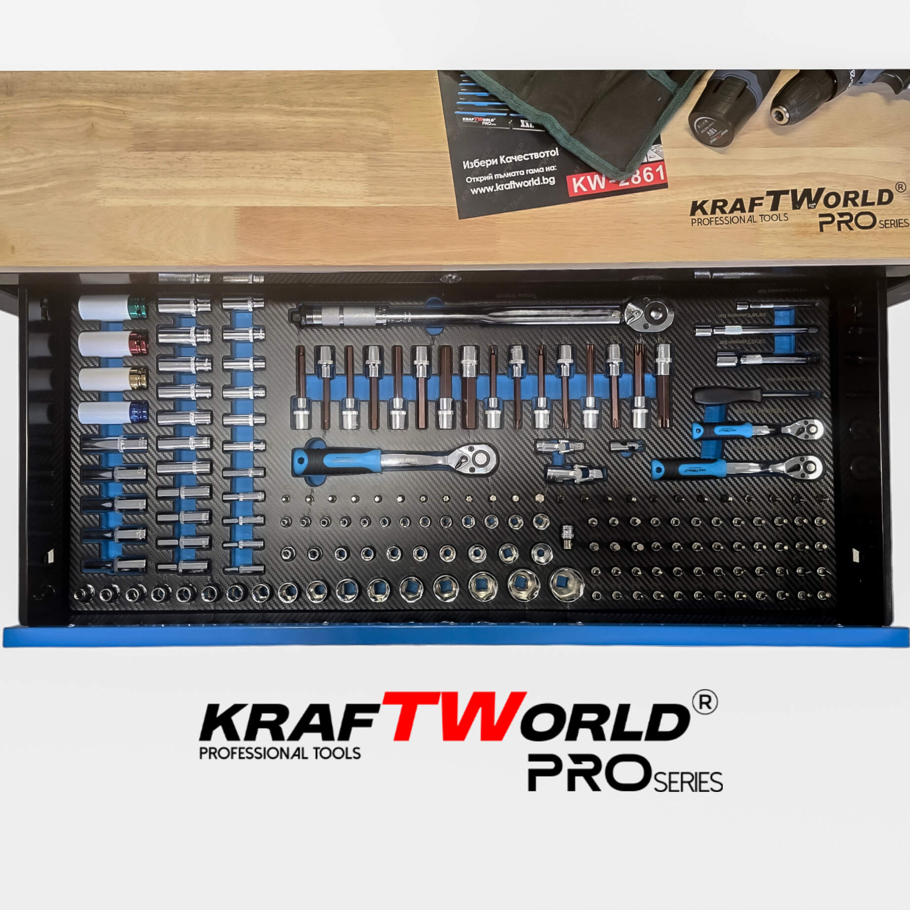 Професионален XXL шкаф с инструменти KraftWorld PRO Series – 12 чекмеджета, 501 части, Soft Close АВТО Професионален XXL шкаф с инструменти KraftWorld PRO Series – 12 чекмеджета, 501 части, Soft Close