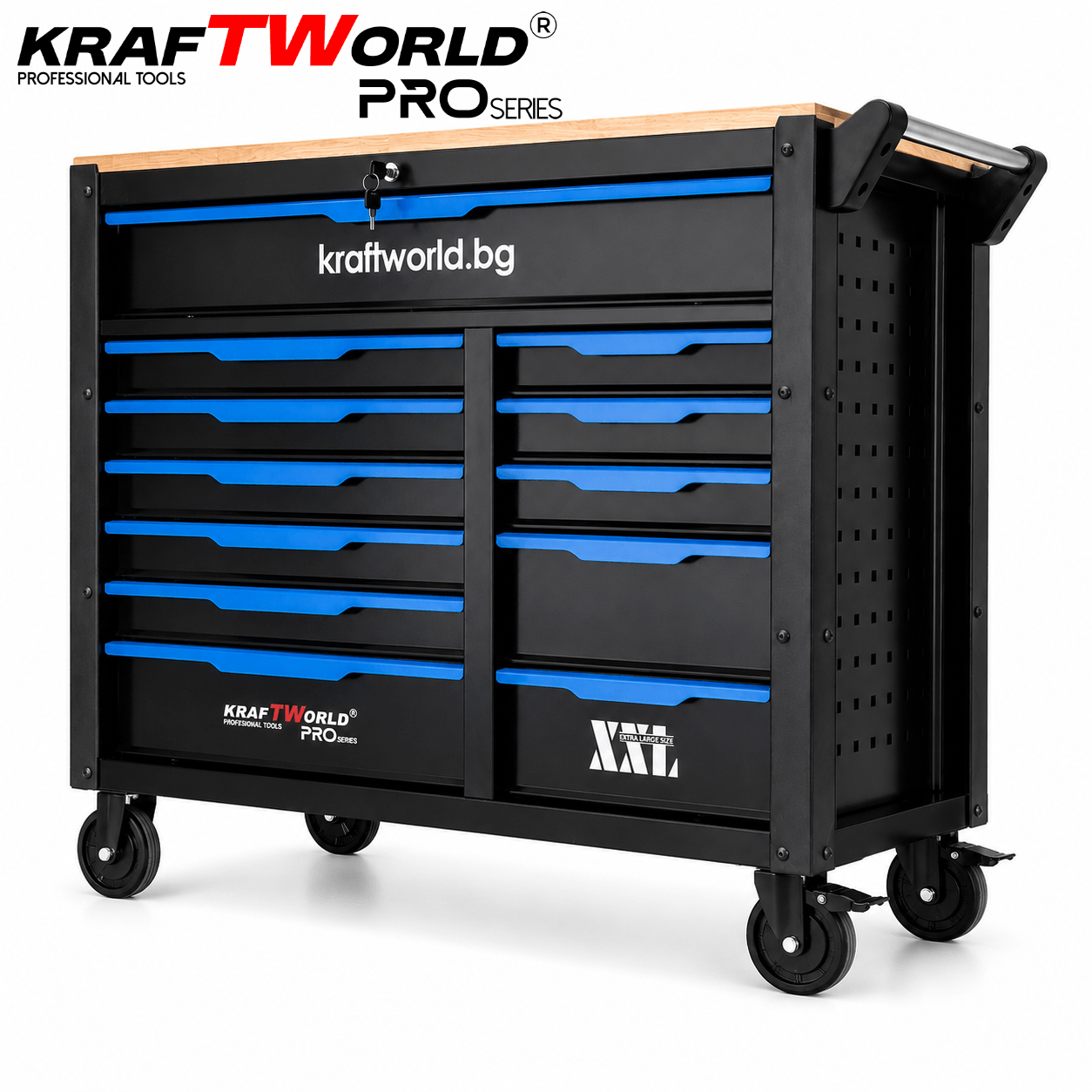 Професионален XXL шкаф с инструменти KraftWorld PRO Series – 12 чекмеджета, 501 части, Soft Close АВТО Професионален XXL шкаф с инструменти KraftWorld PRO Series – 12 чекмеджета, 501 части, Soft Close