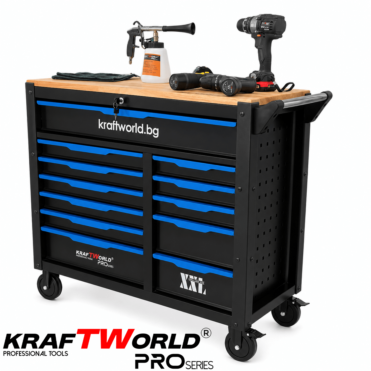 Професионален XXL шкаф с инструменти KraftWorld PRO Series – 12 чекмеджета, 501 части, Soft Close АВТО Професионален XXL шкаф с инструменти KraftWorld PRO Series – 12 чекмеджета, 501 части, Soft Close