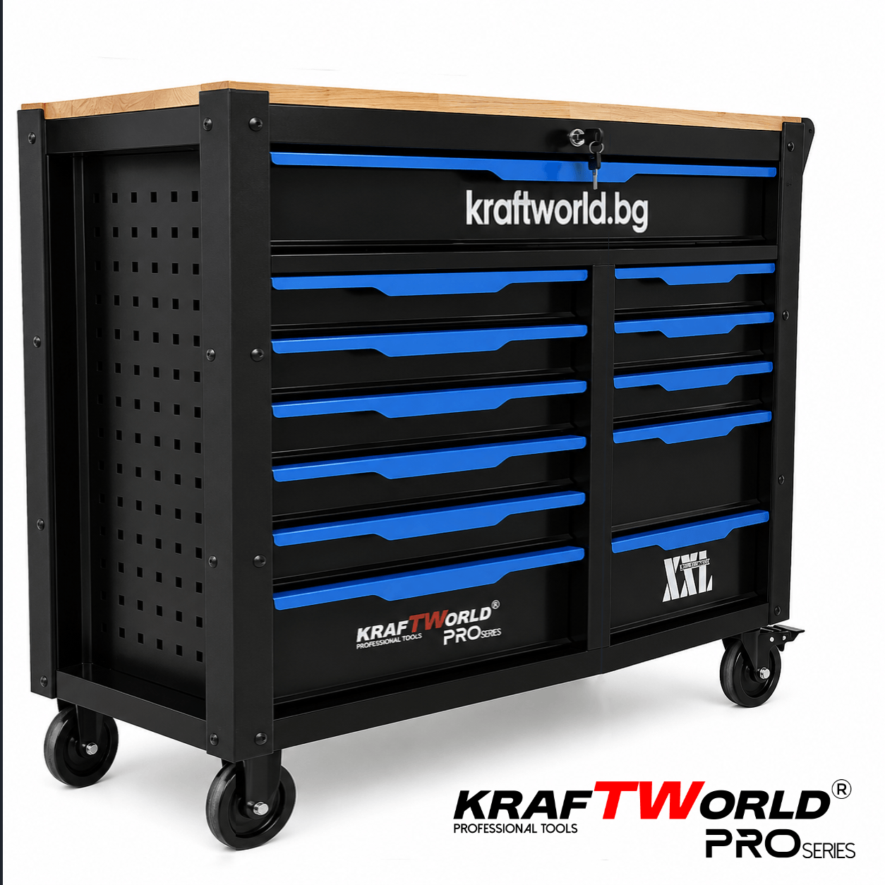 Професионален XXL шкаф с инструменти KraftWorld PRO Series – 12 чекмеджета, 501 части, Soft Close АВТО Професионален XXL шкаф с инструменти KraftWorld PRO Series – 12 чекмеджета, 501 части, Soft Close
